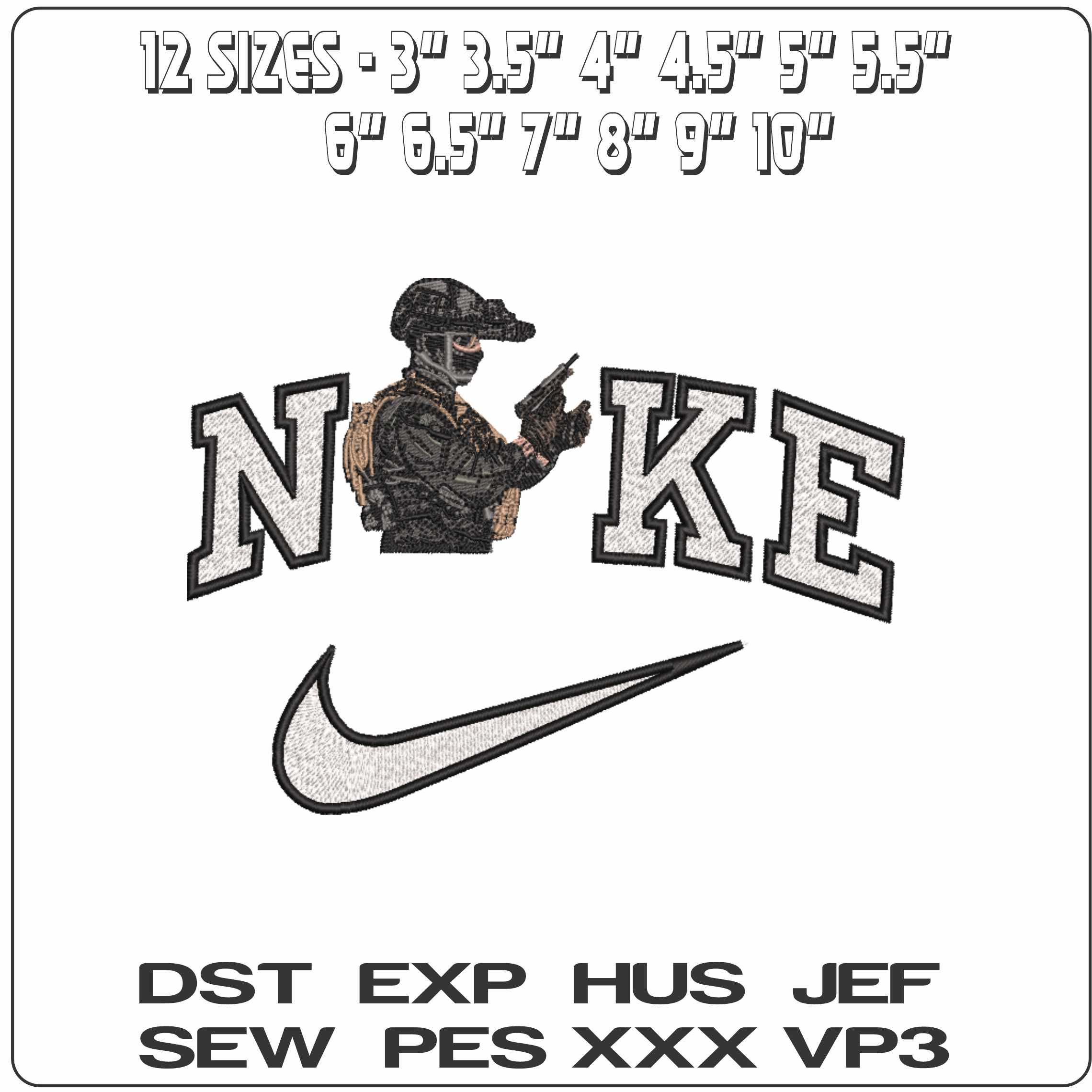 Nike Ranger Soldier ready for Action - Elegant embroidery design file-instant download — view 2