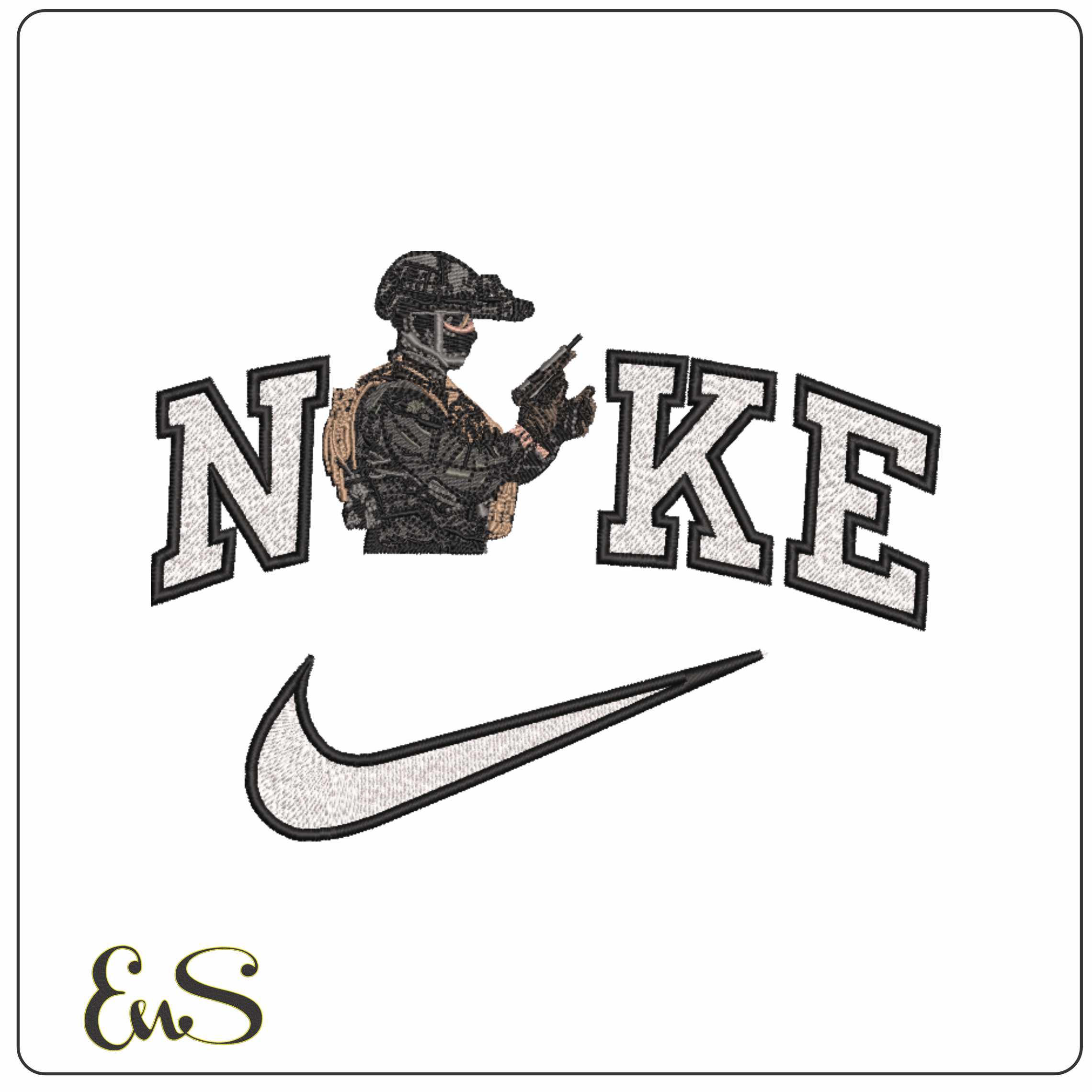 Nike Ranger Soldier ready for Action - Elegant embroidery design file-instant download