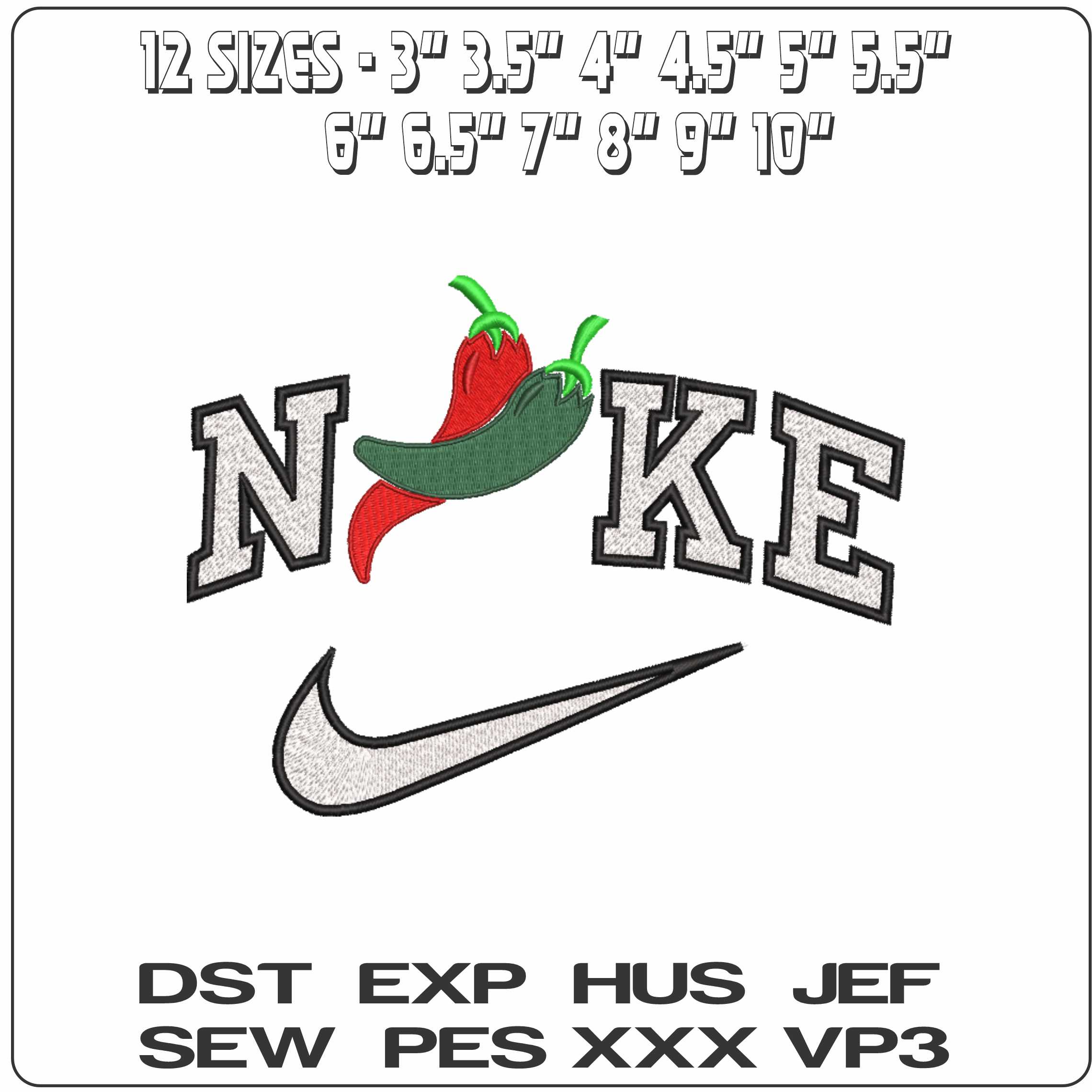 Nike Red and Green Chillies - Elegant embroidery design file-instant download — view 2