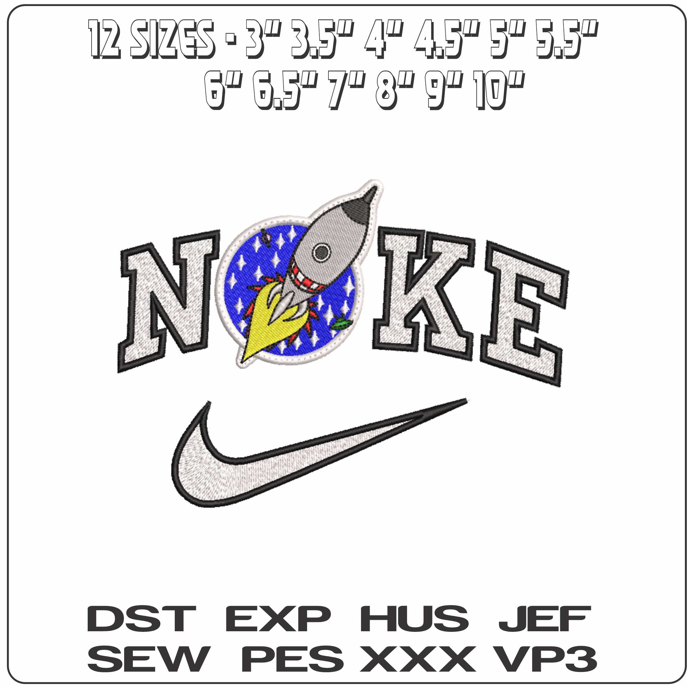 Nike Rocket in Space Patch - Elegant embroidery design file-instant download — view 2
