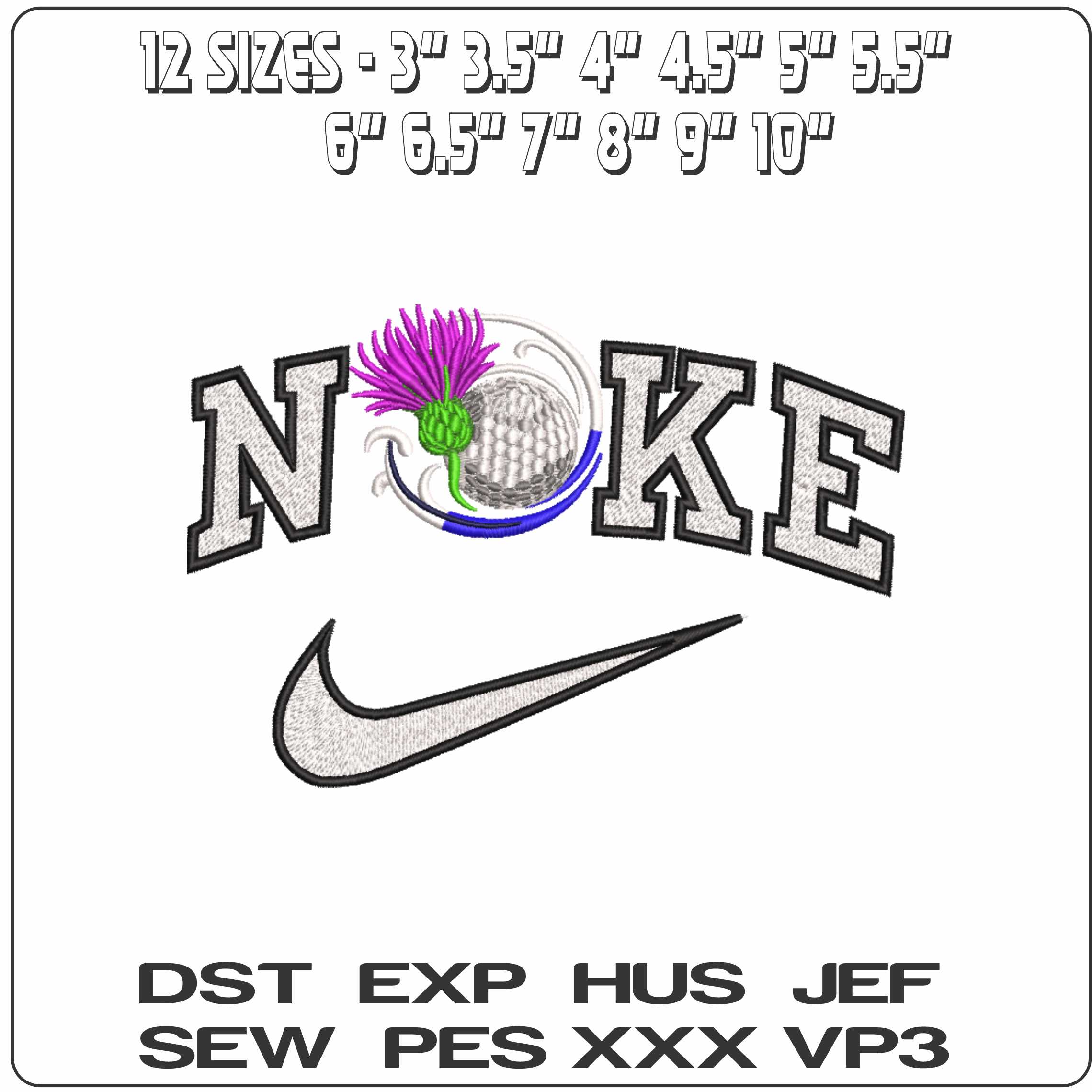 Nike Scottish Thistle Golf Ball - Elegant embroidery design file-instant download — view 2