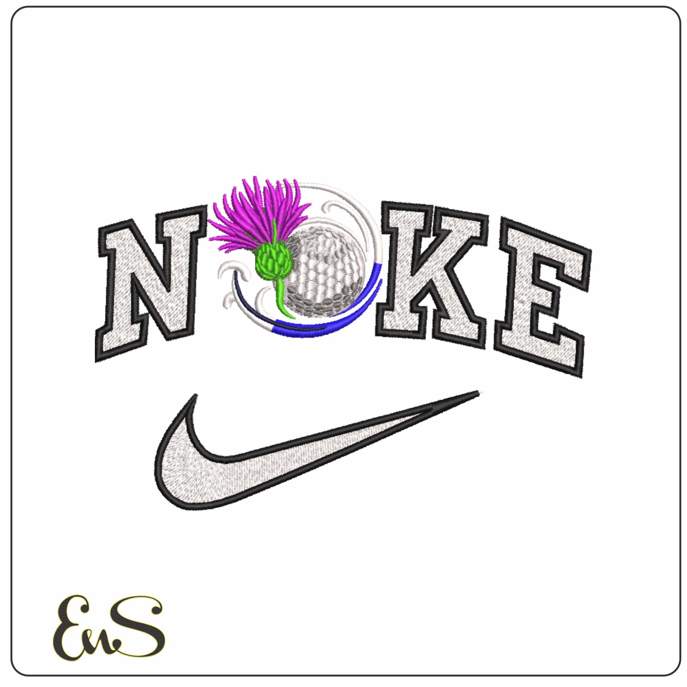 Nike Scottish Thistle Golf Ball - Elegant embroidery design file-instant download