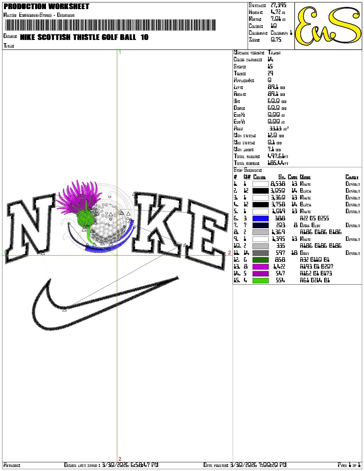 Nike Scottish Thistle Golf Ball - Elegant embroidery design file-instant download — view 3