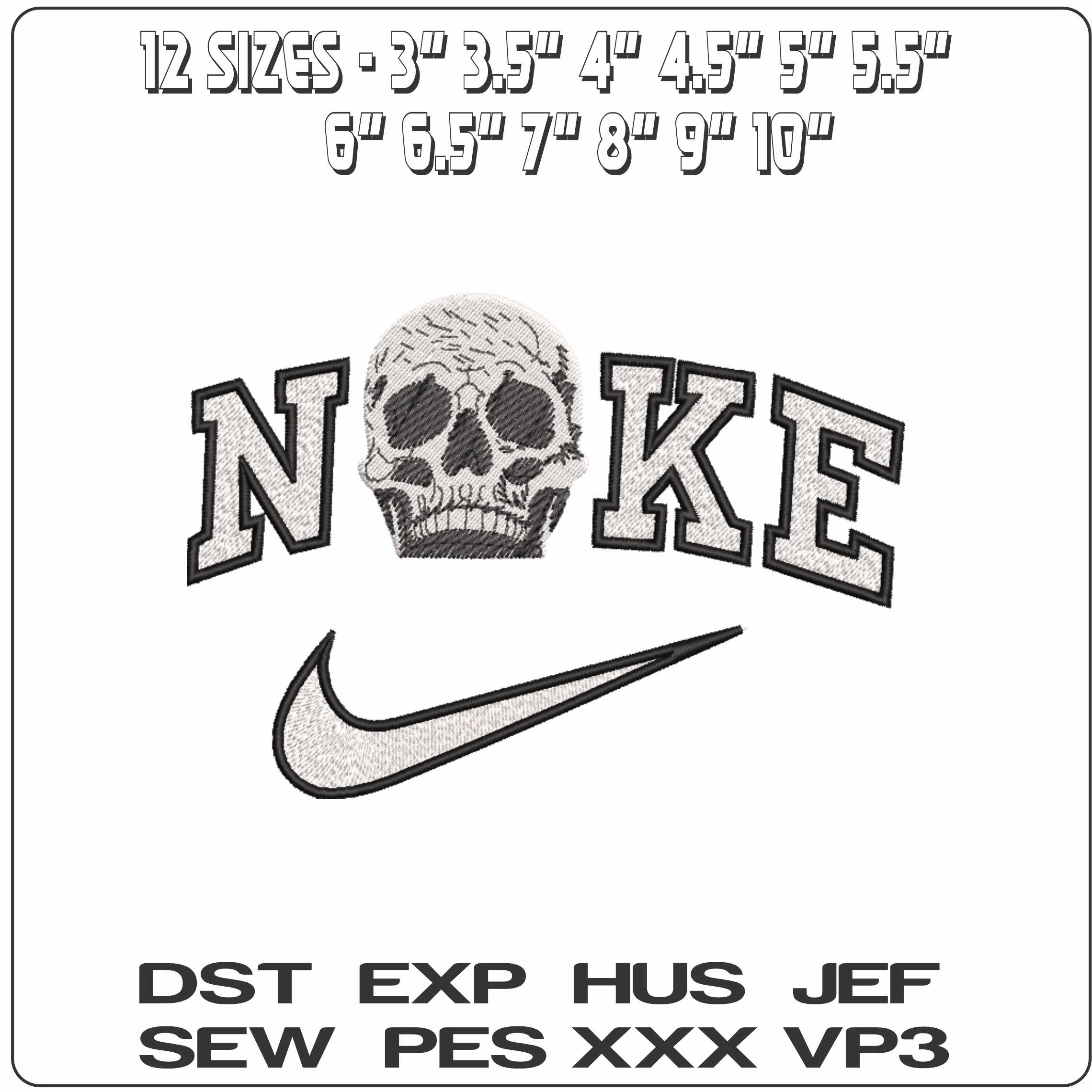 Nike Skull - Elegant embroidery design file-instant download — view 2