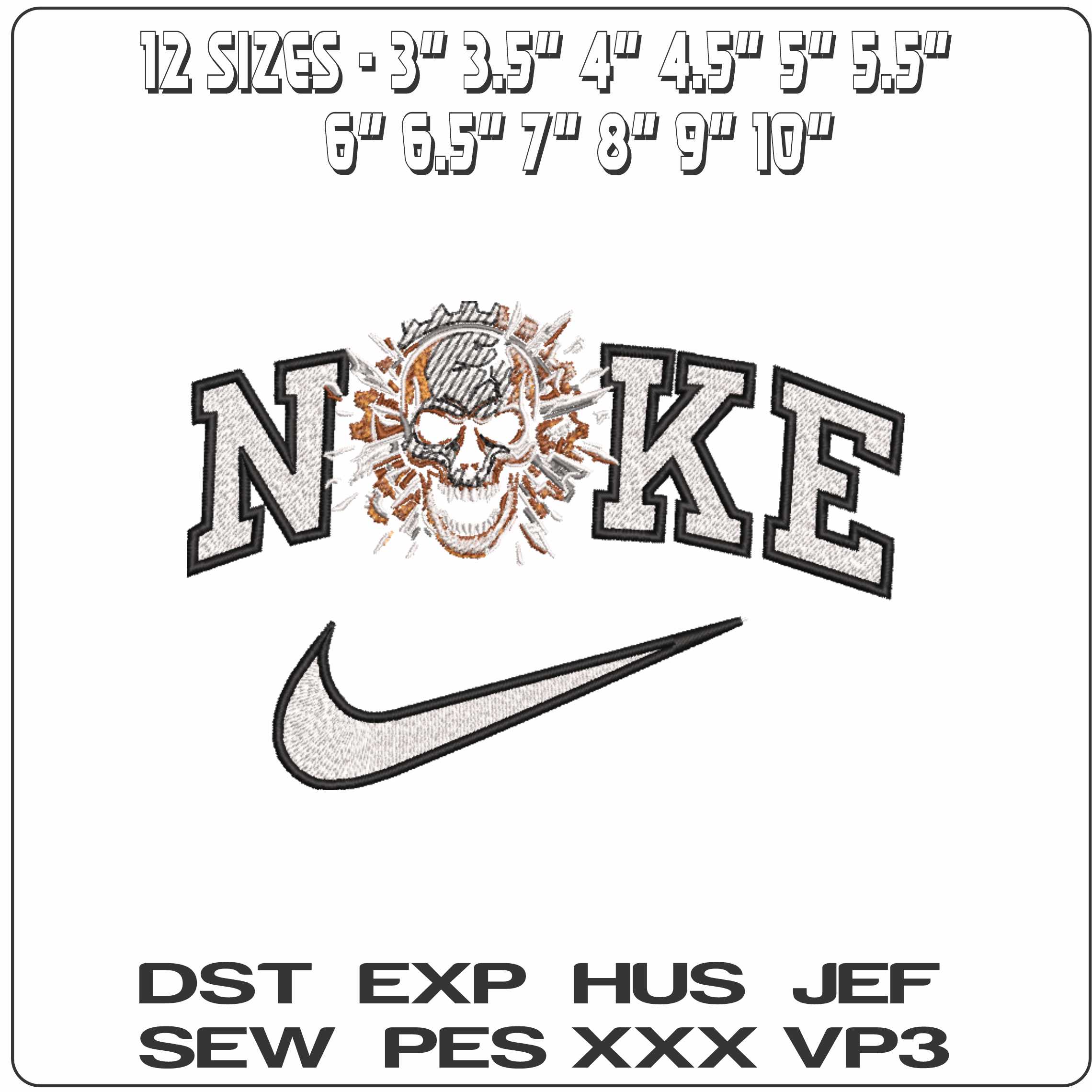 Nike Skull with Glass breaking no Background - Elegant embroidery design file-instant download — view 2