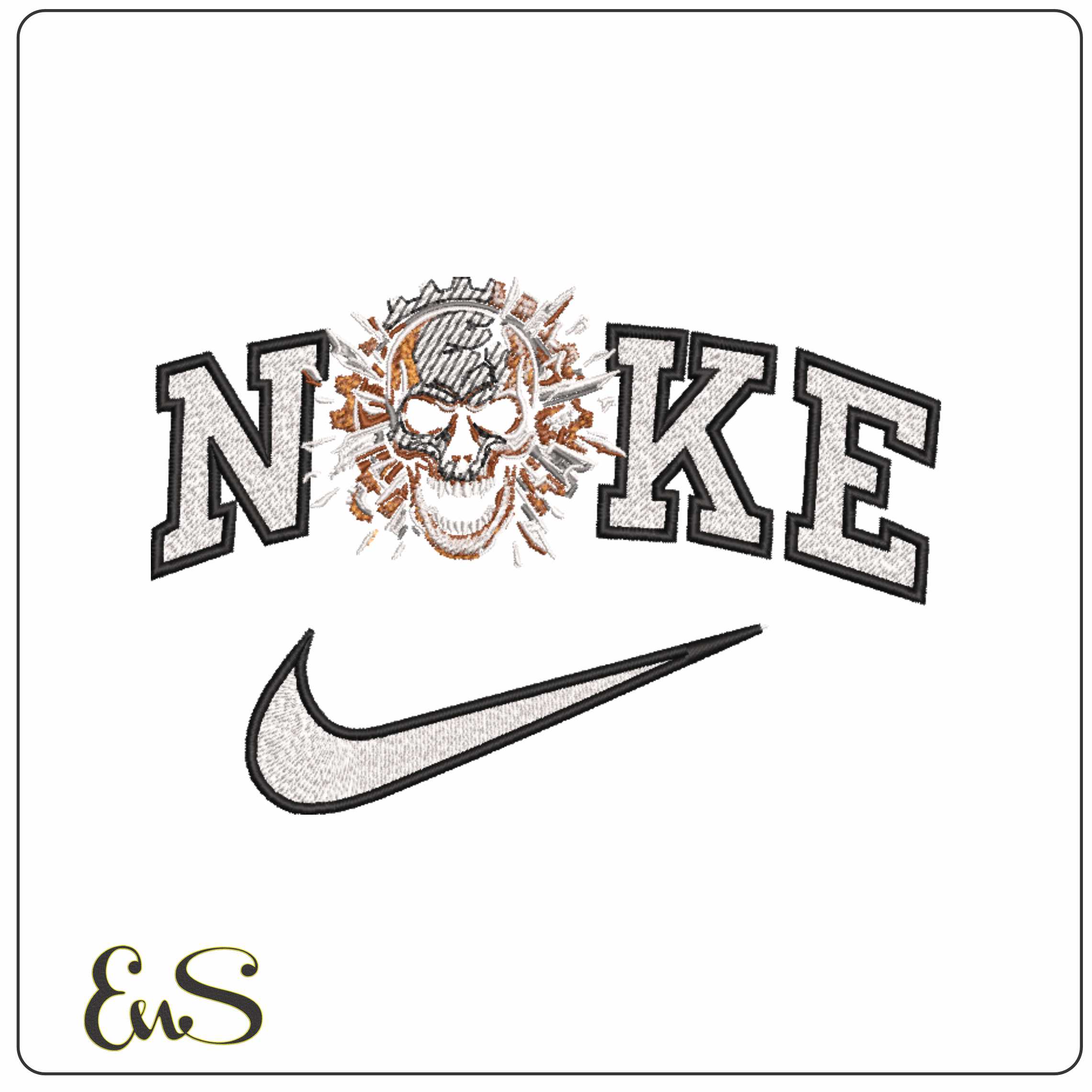 Nike Skull with Glass breaking no Background - Elegant embroidery design file-instant download
