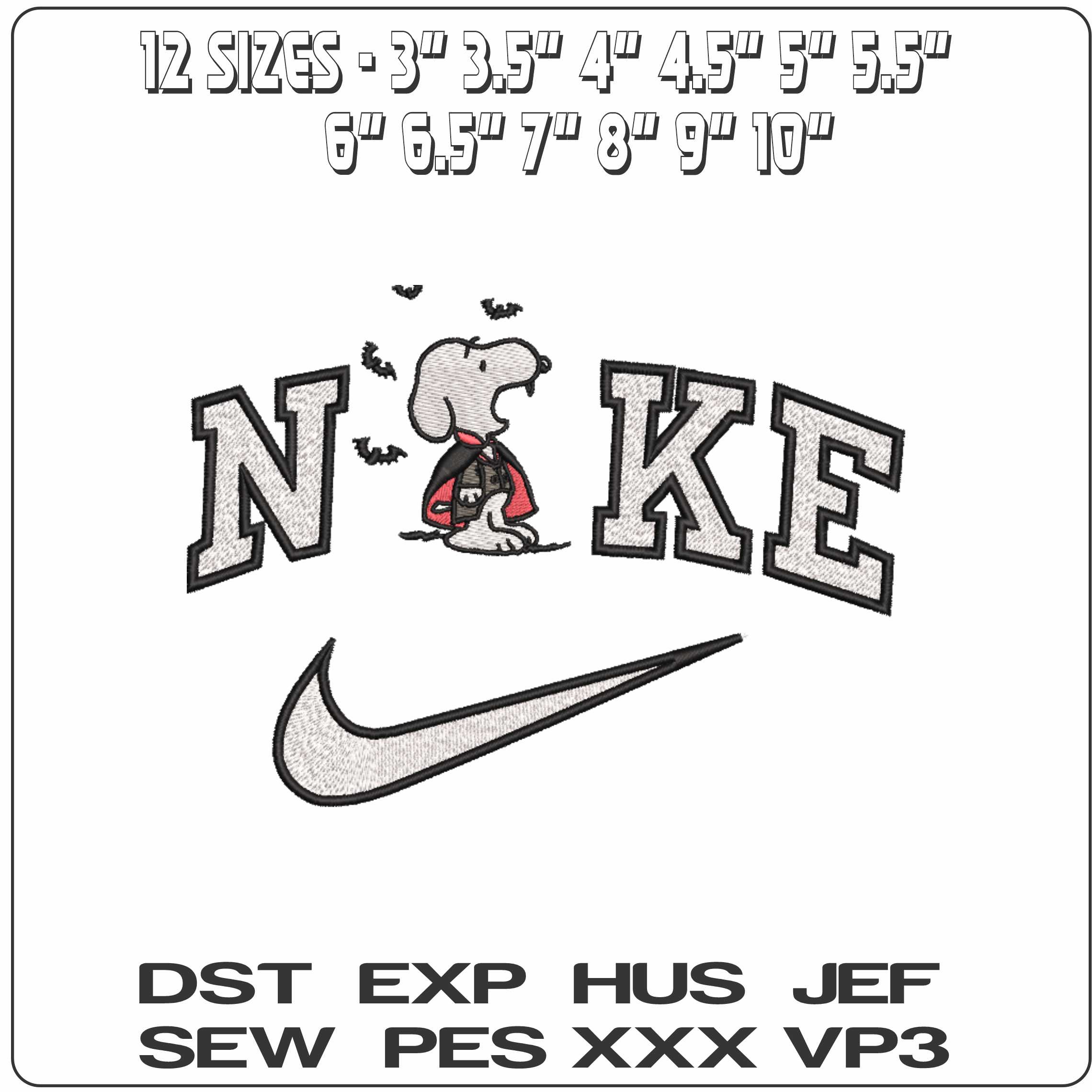 Nike Snoopy Vampire with Bats Snoopy and Woodstock - Elegant embroidery design file-instant download — view 2