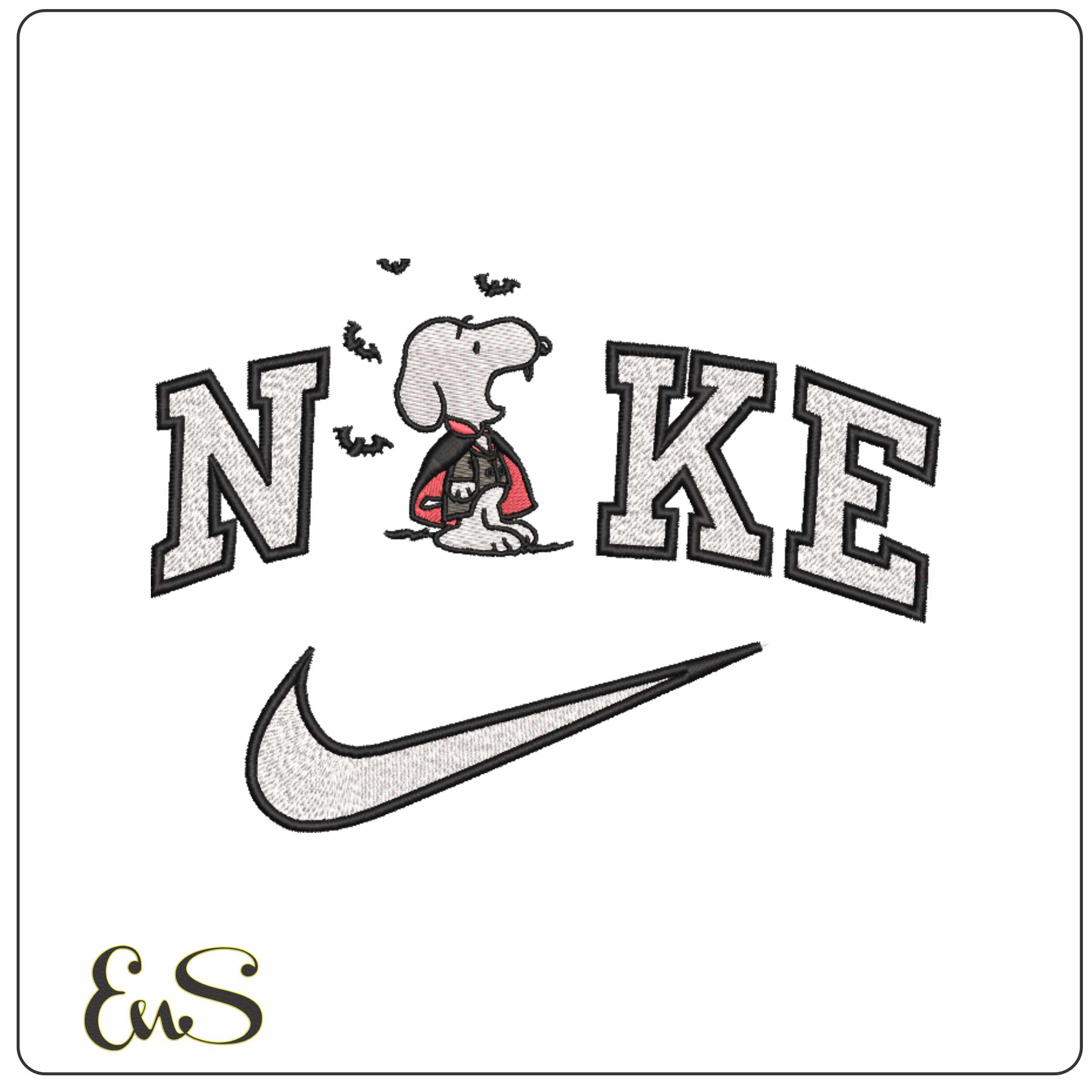 Nike Snoopy Vampire with Bats Snoopy and Woodstock - Elegant embroidery design file-instant download