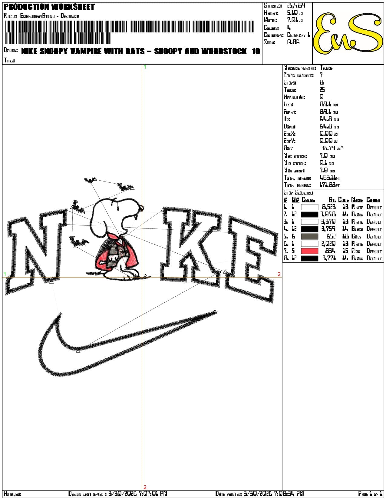 Nike Snoopy Vampire with Bats Snoopy and Woodstock - Elegant embroidery design file-instant download — view 3