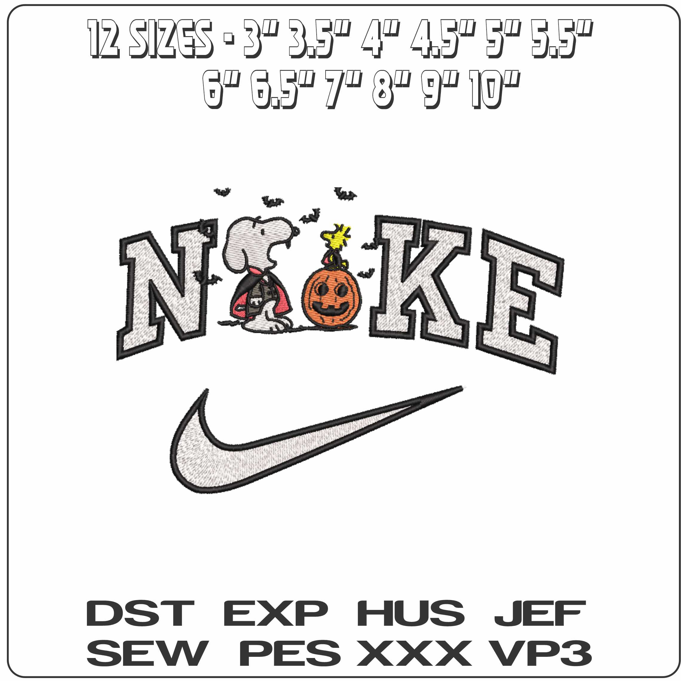 Nike Snoopy Vampire Woodstock Pumpkin Snoopy and Woodstock - Elegant embroidery design file-instant download — view 2