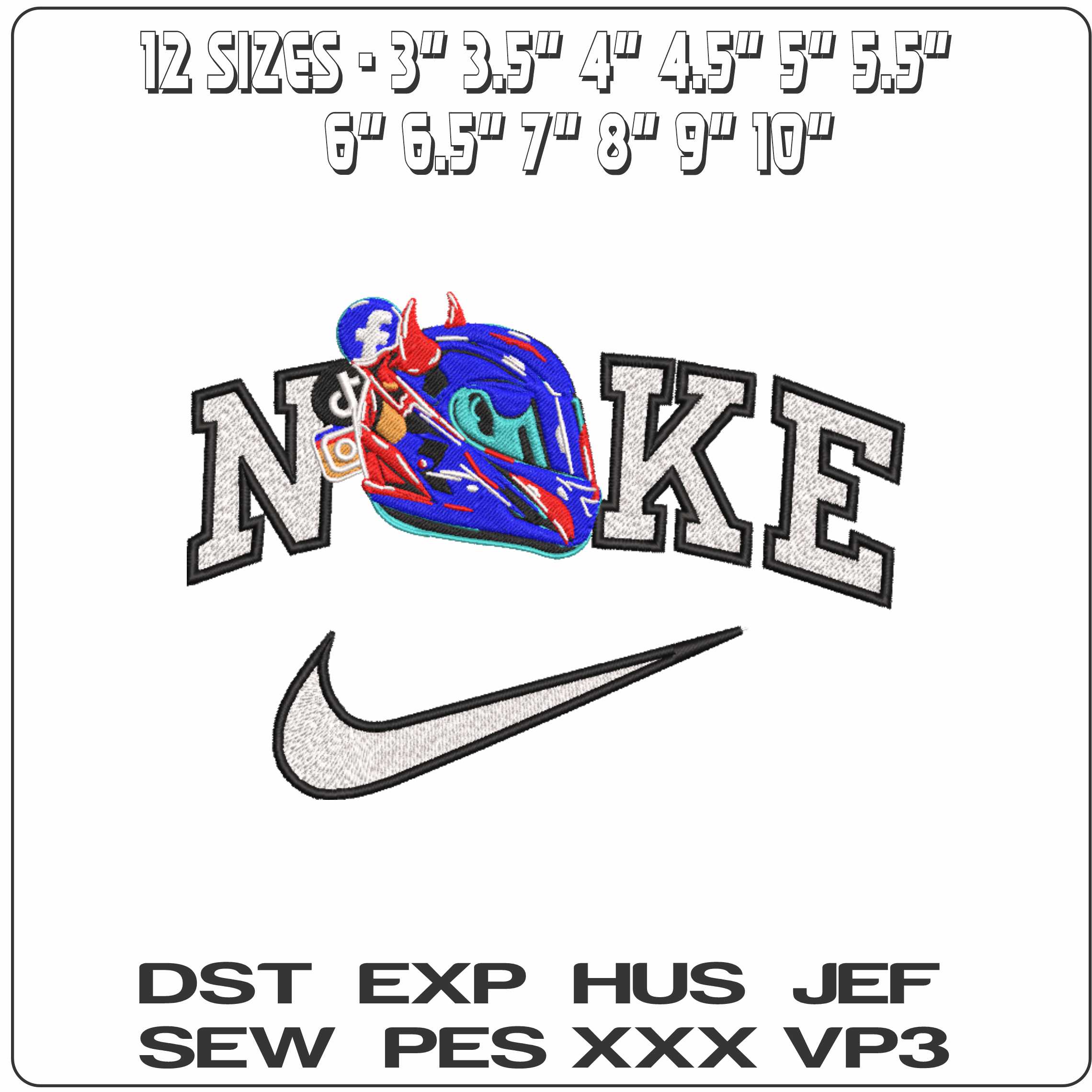 Nike Social Media Motorbike Crash Helmet - Elegant embroidery design file-instant download — view 2