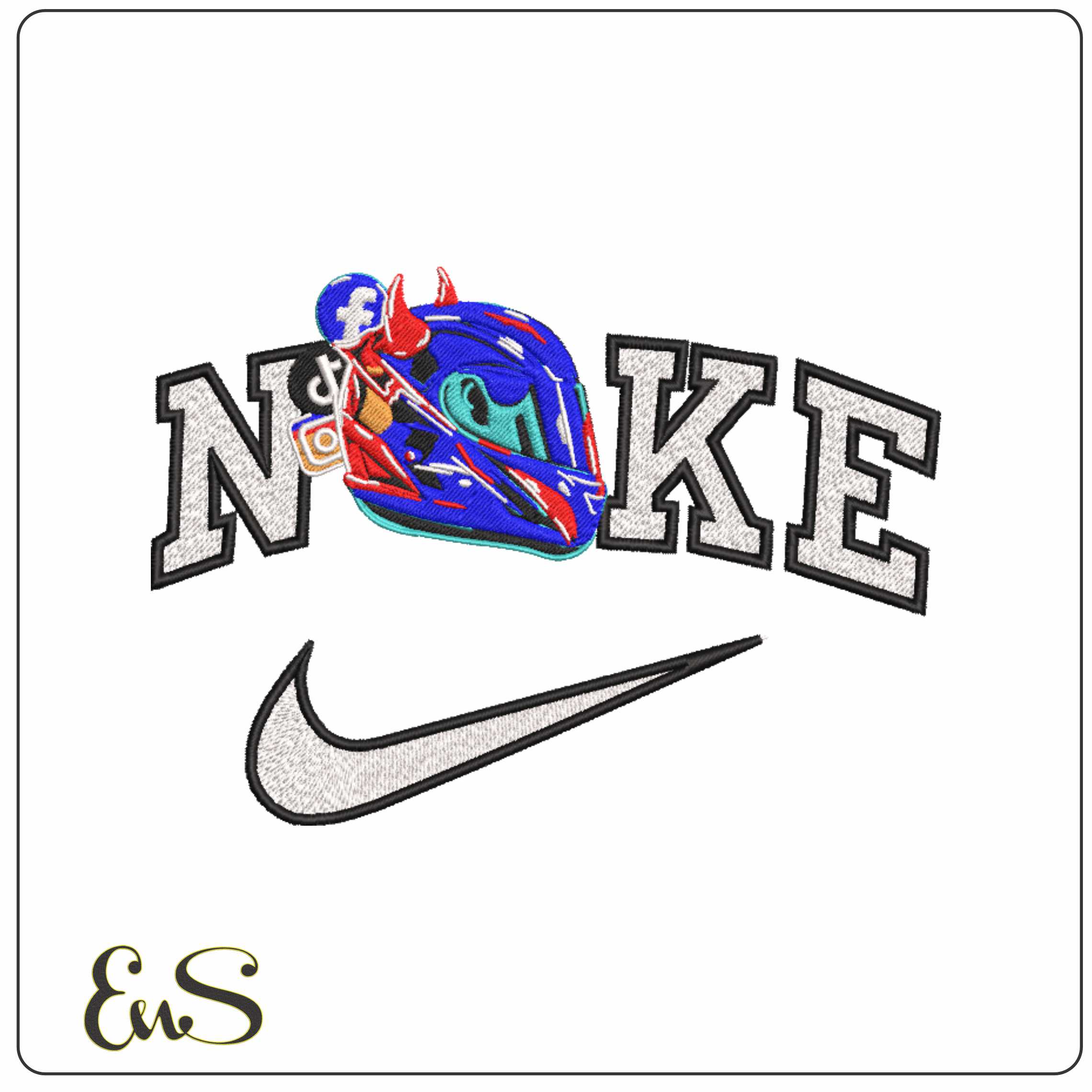 Nike Social Media Motorbike Crash Helmet - Elegant embroidery design file-instant download