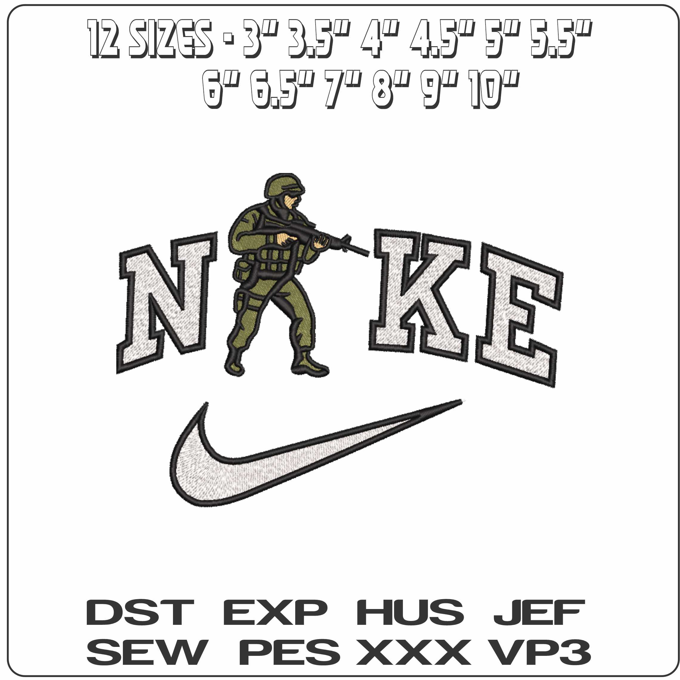 Nike Soldier in Combat - Elegant embroidery design file-instant download — view 2