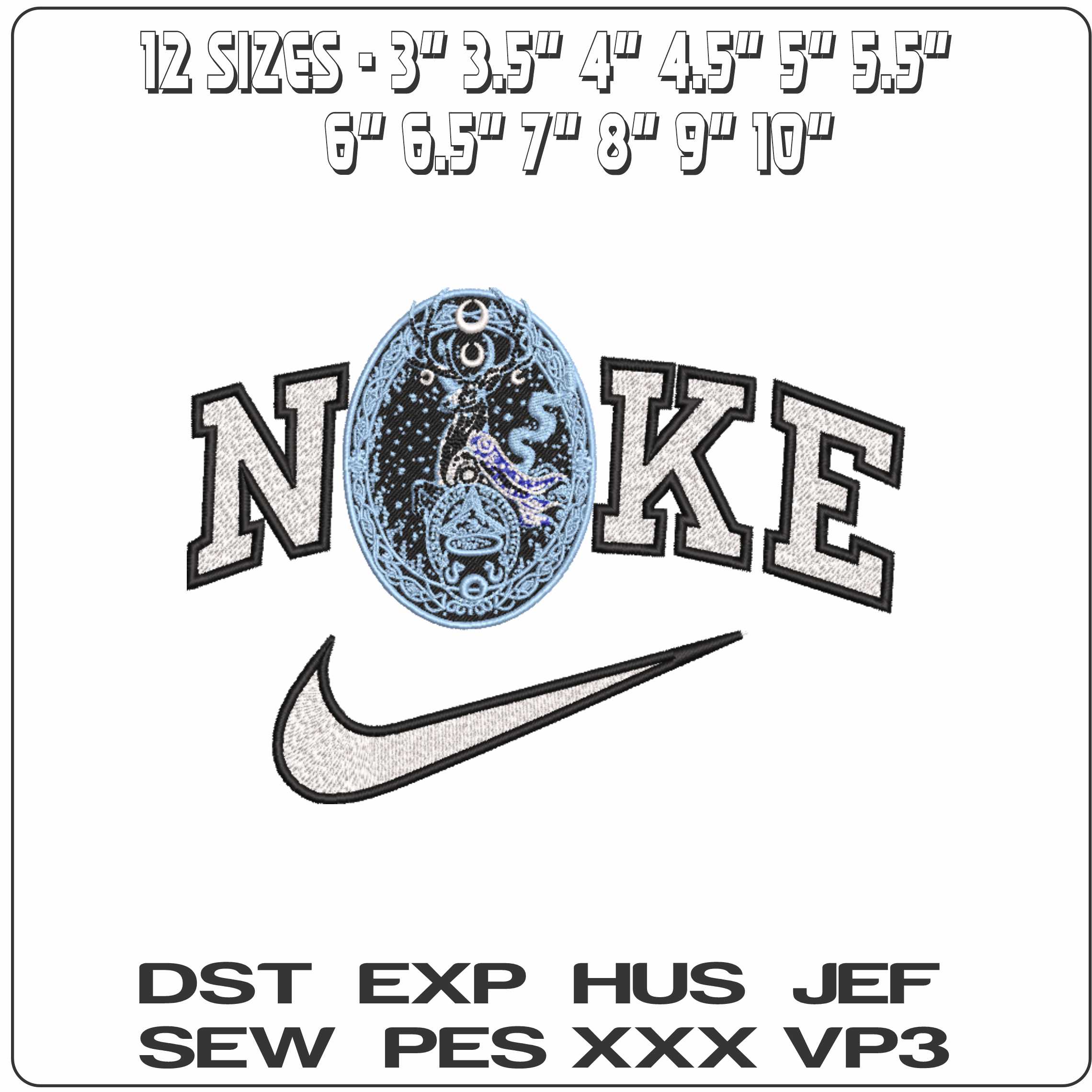 Nike Stag Snakes and Stars and Moon - Elegant embroidery design file-instant download — view 2