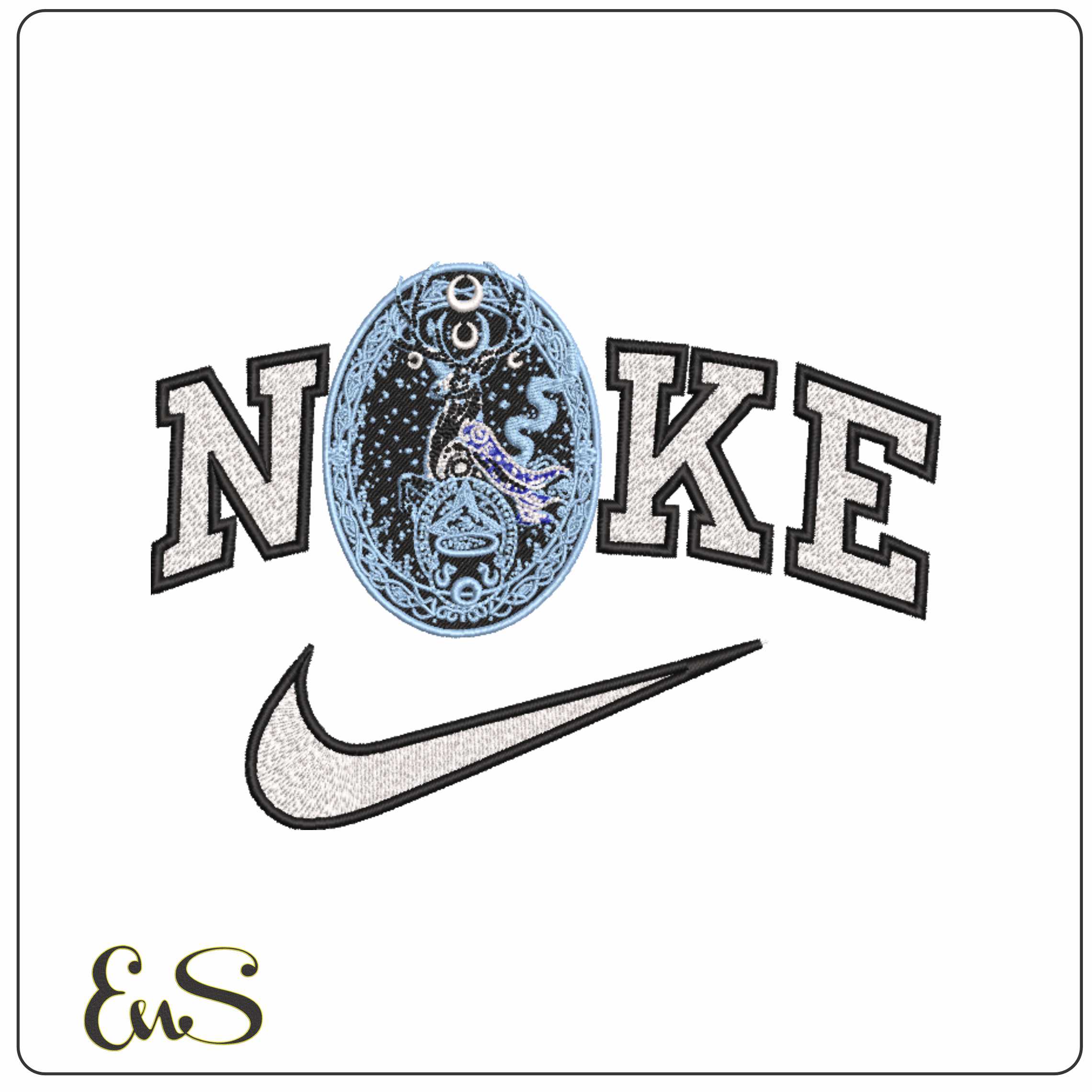 Nike Stag Snakes and Stars and Moon - Elegant embroidery design file-instant download
