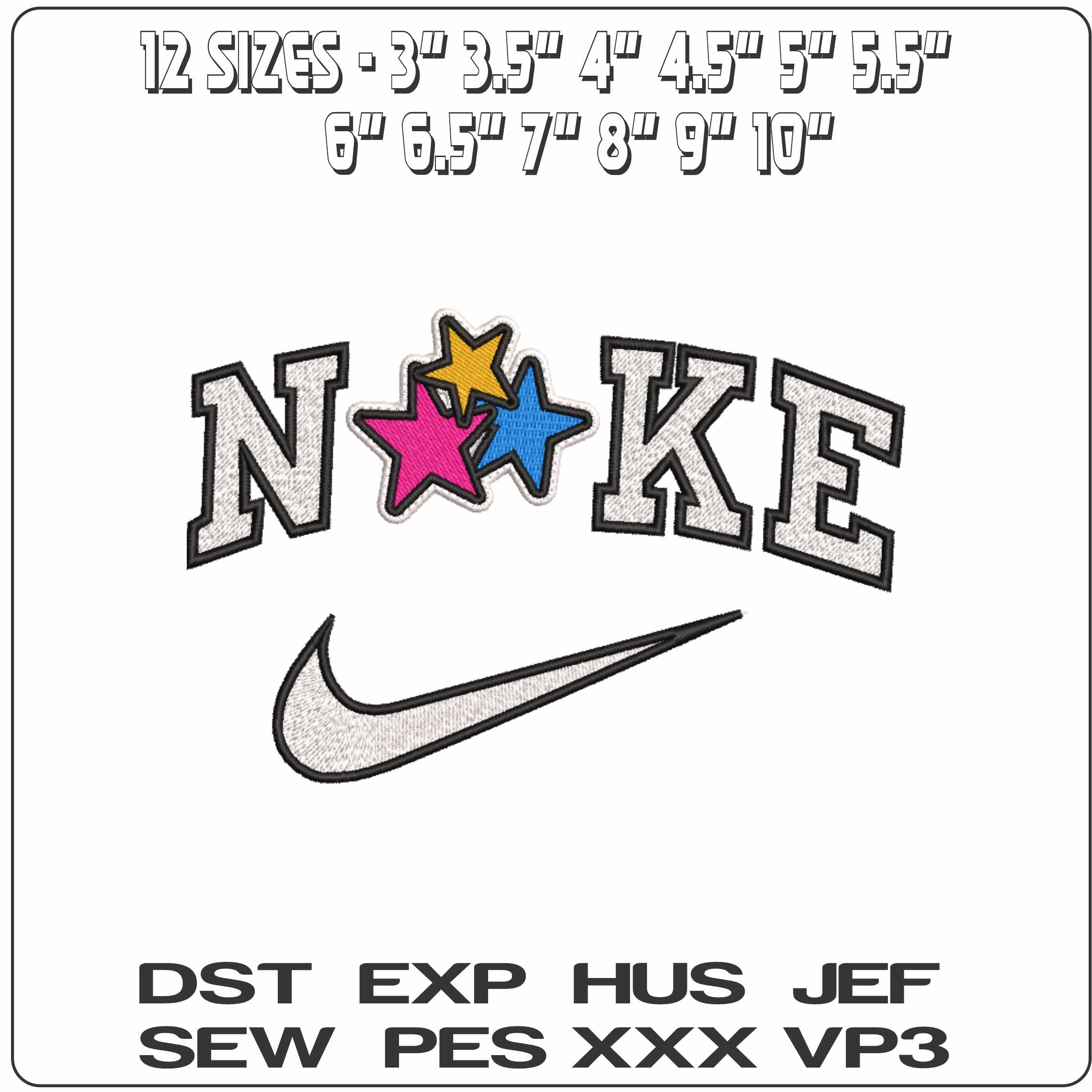 Nike Stars Patch - Elegant embroidery design file-instant download — view 2