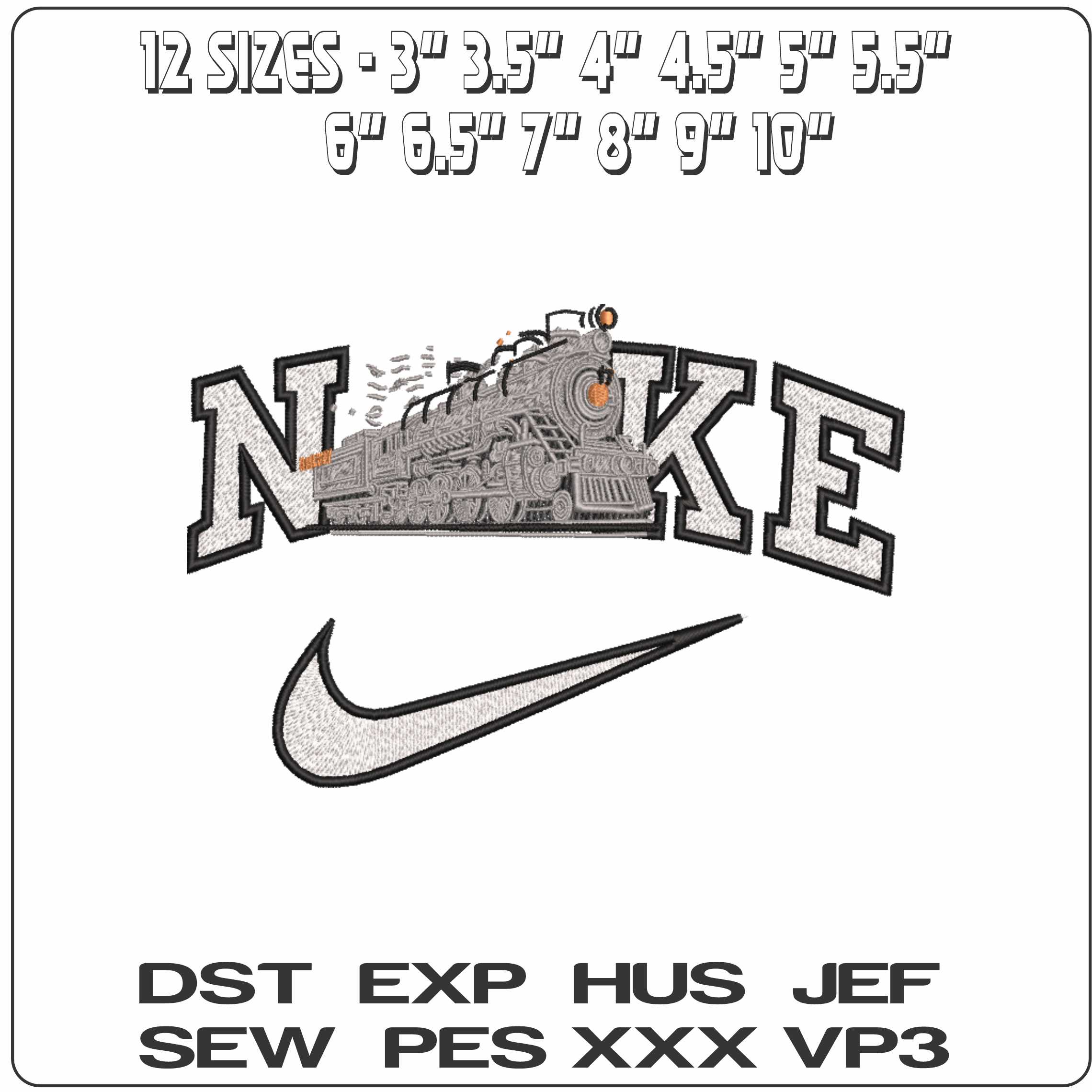 Nike Steam Train Locamotive - Elegant embroidery design file-instant download — view 2