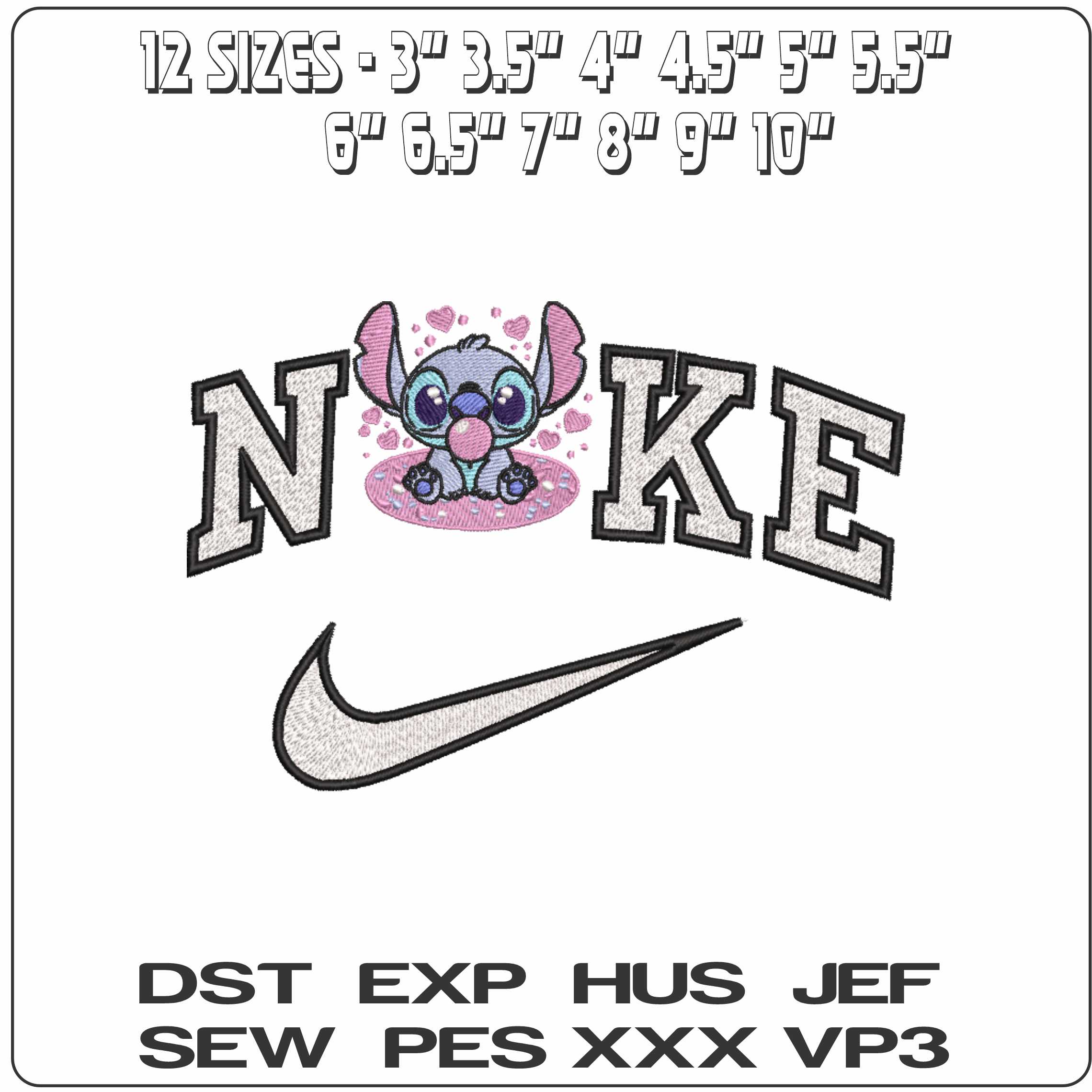 Nike Stitch Baby blowing Bubble Lilo and Stitch - Elegant embroidery design file-instant download — view 2