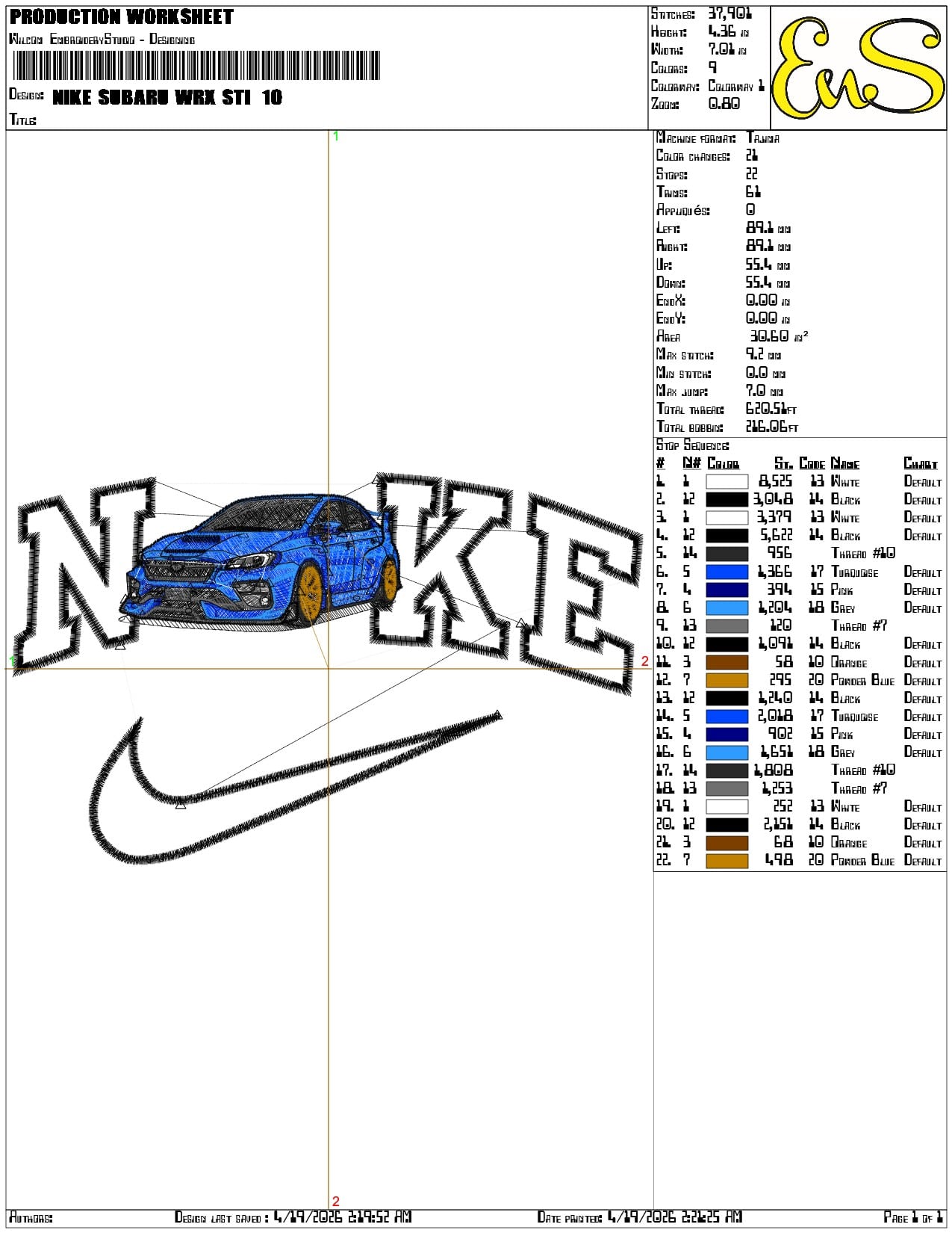 Nike Subaru WRX STI - Elegant embroidery design file-instant download — view 3