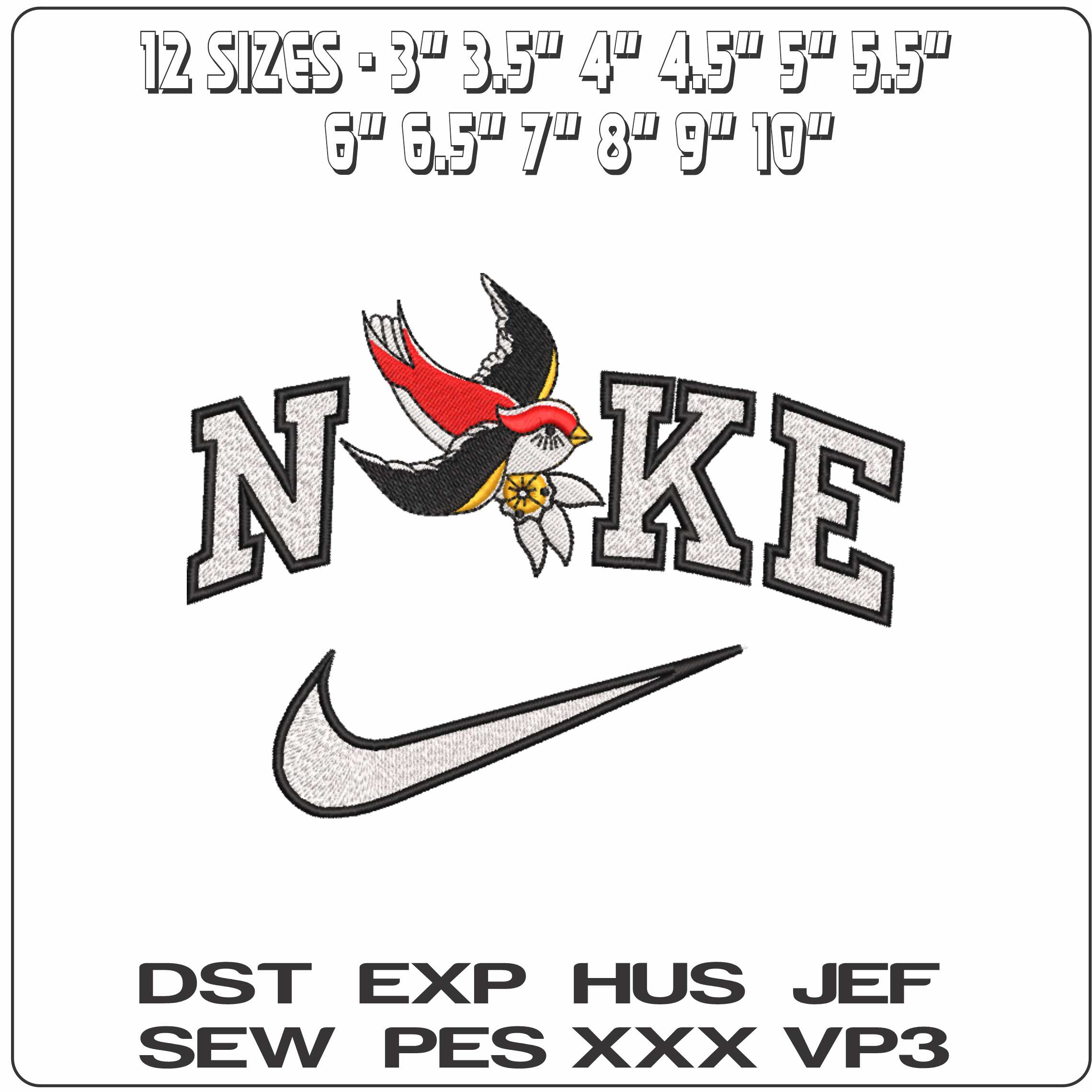 Nike Swallow - Elegant embroidery design file-instant download — view 2