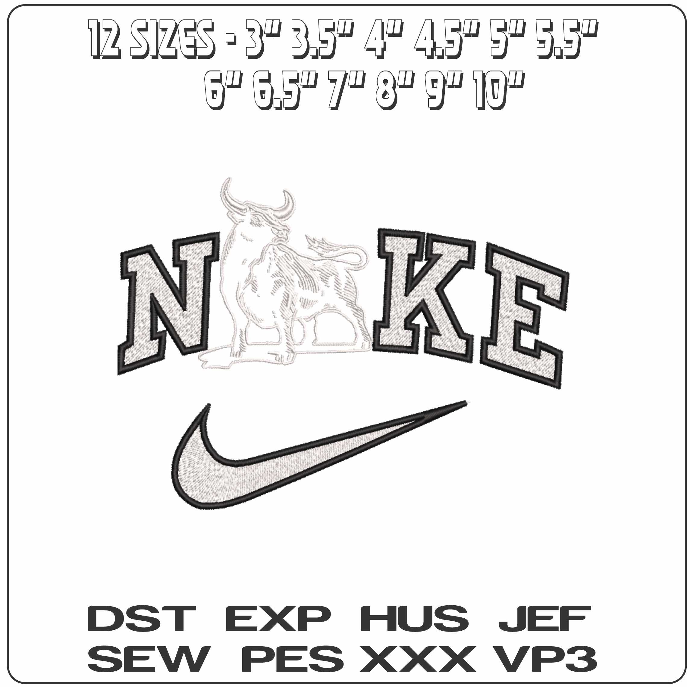 Nike Taurus the Bull Head Up - Elegant embroidery design file-instant download — view 2