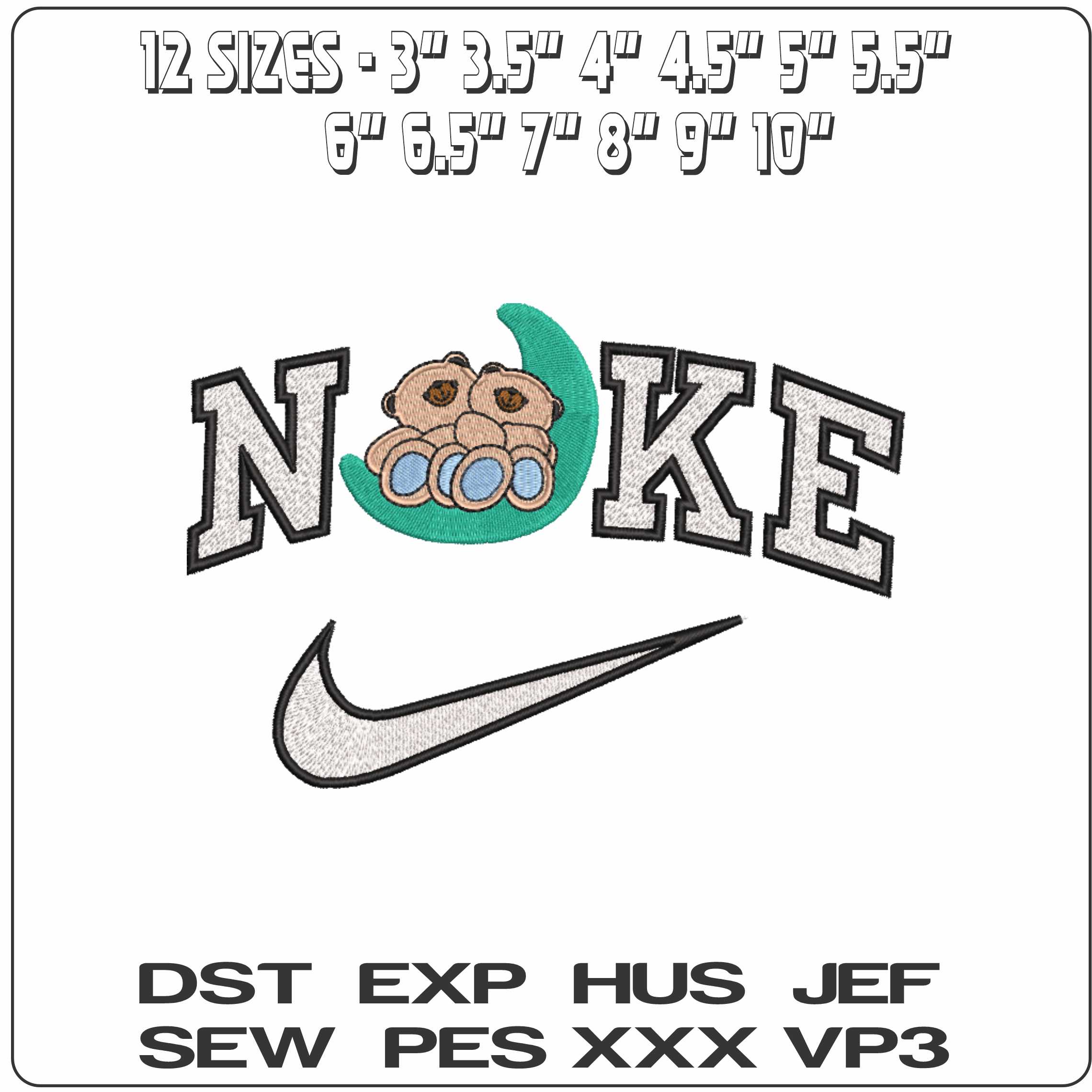 Nike Teddies sitting on the Moon - Elegant embroidery design file-instant download — view 2
