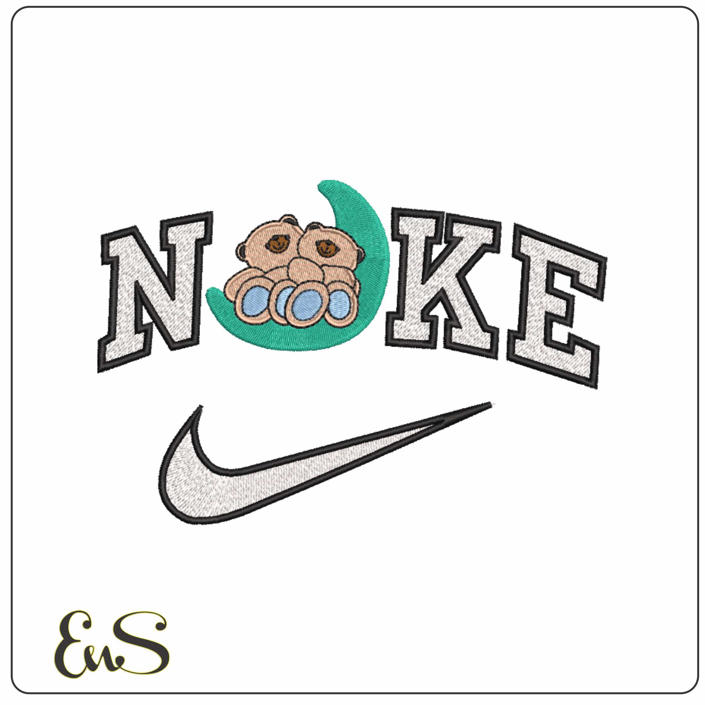 Nike Teddies sitting on the Moon - Elegant embroidery design file-instant download