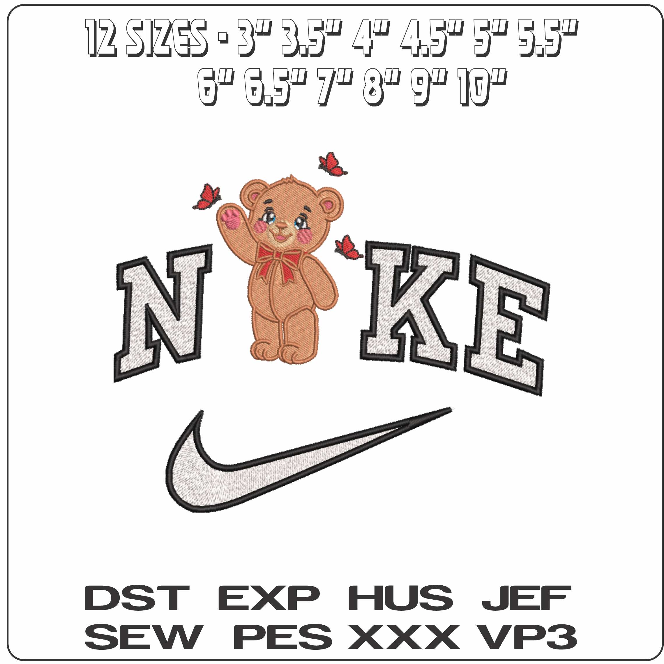 Nike Teddy Bear with Butterflies - Elegant embroidery design file-instant download — view 2