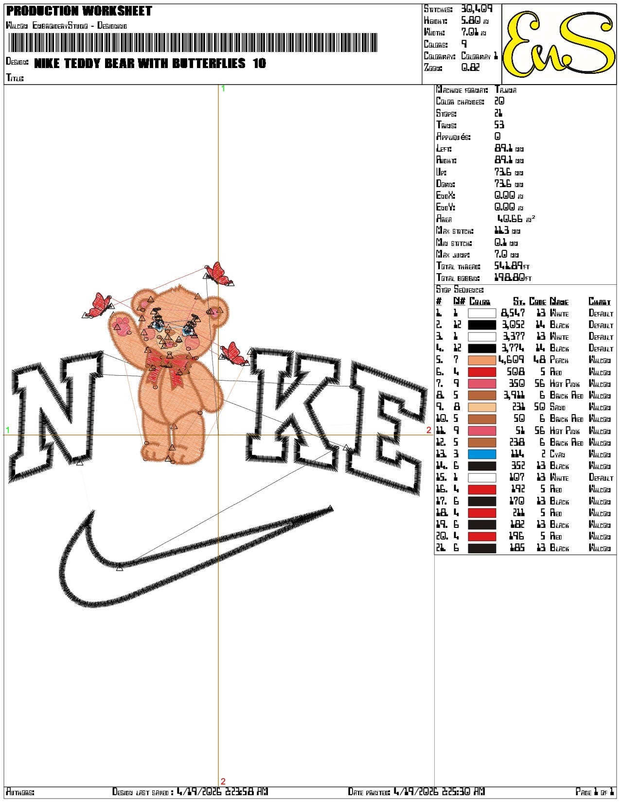 Nike Teddy Bear with Butterflies - Elegant embroidery design file-instant download — view 3