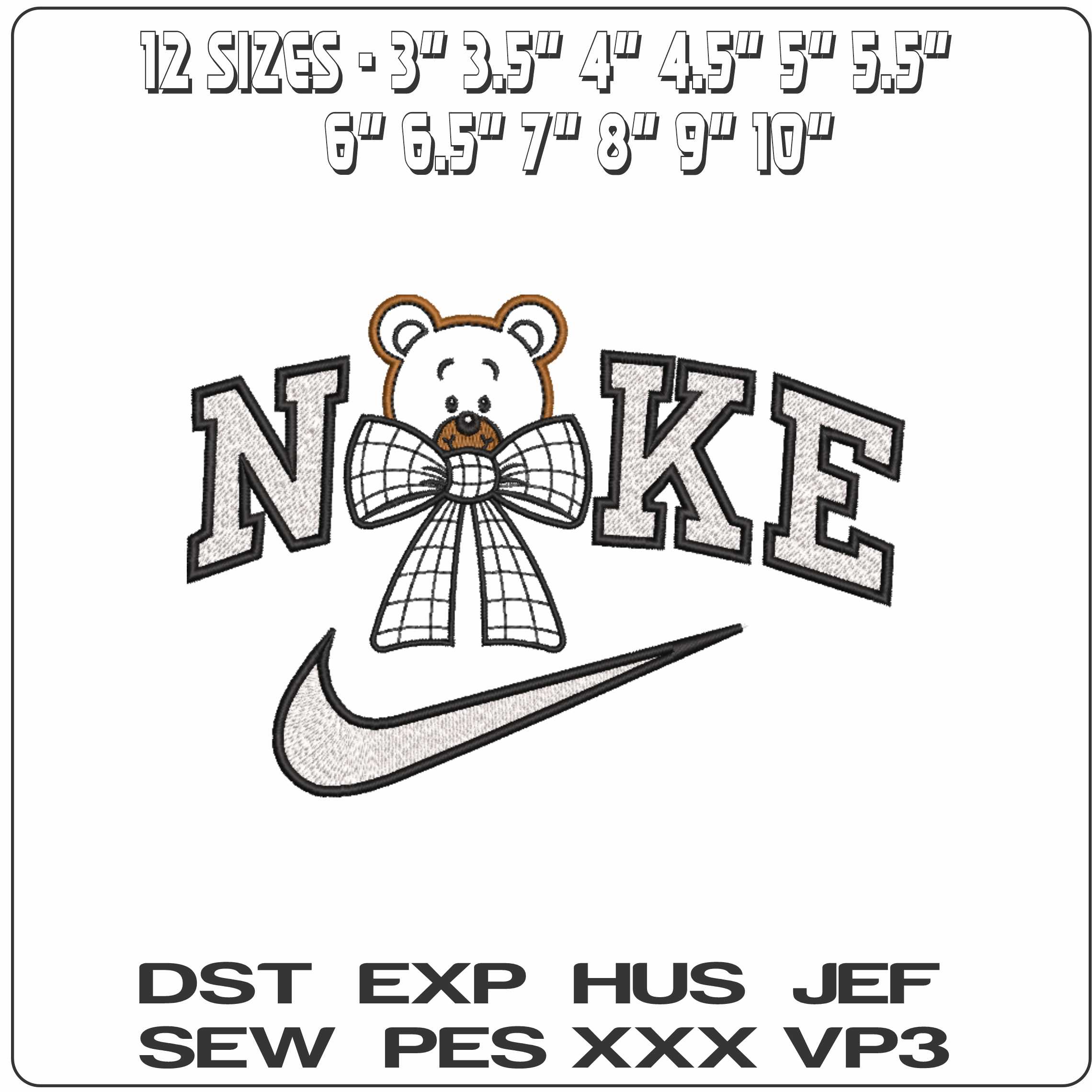 Nike Teddy Head with a Big Bow Tie - Elegant embroidery design file-instant download — view 2
