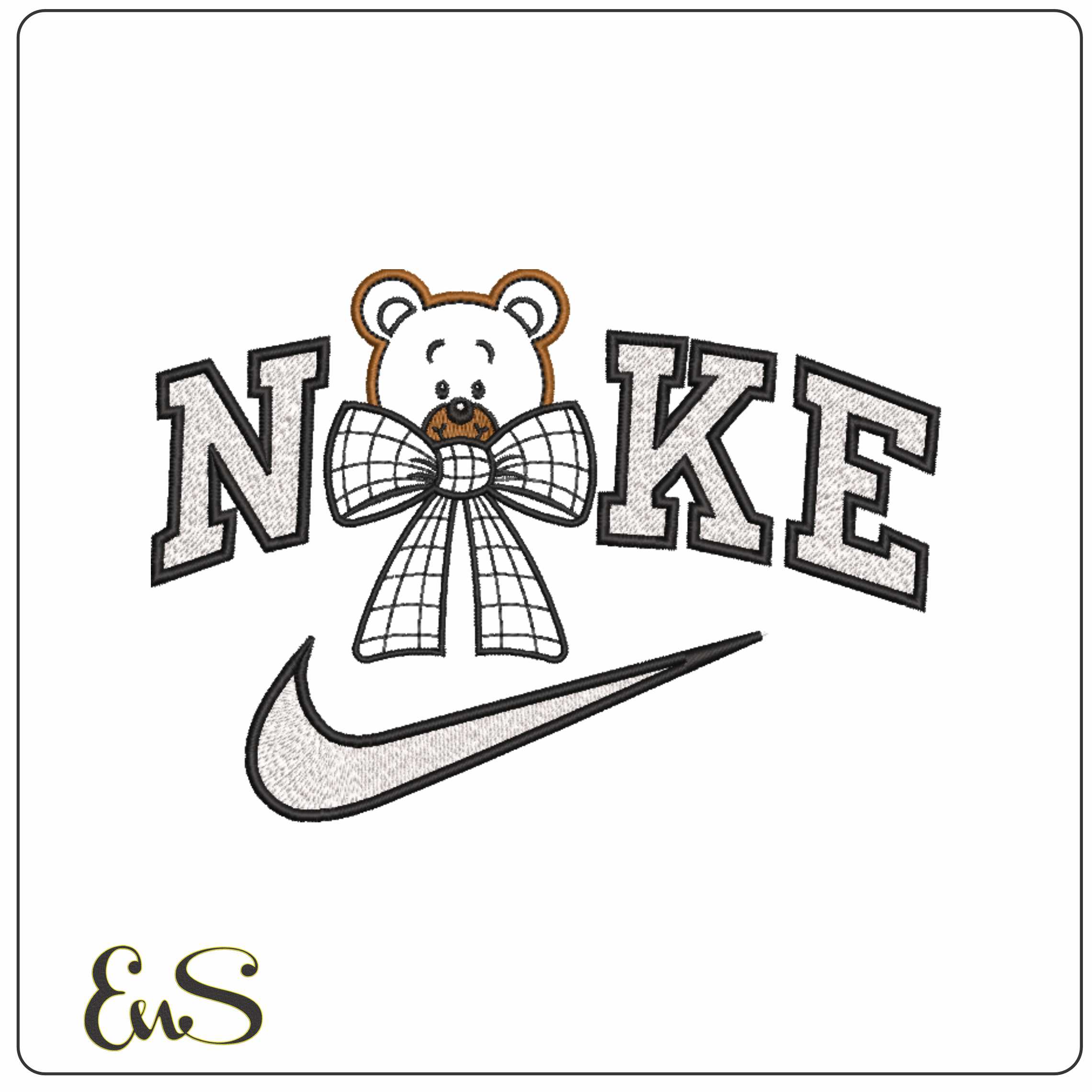 Nike Teddy Head with a Big Bow Tie - Elegant embroidery design file-instant download