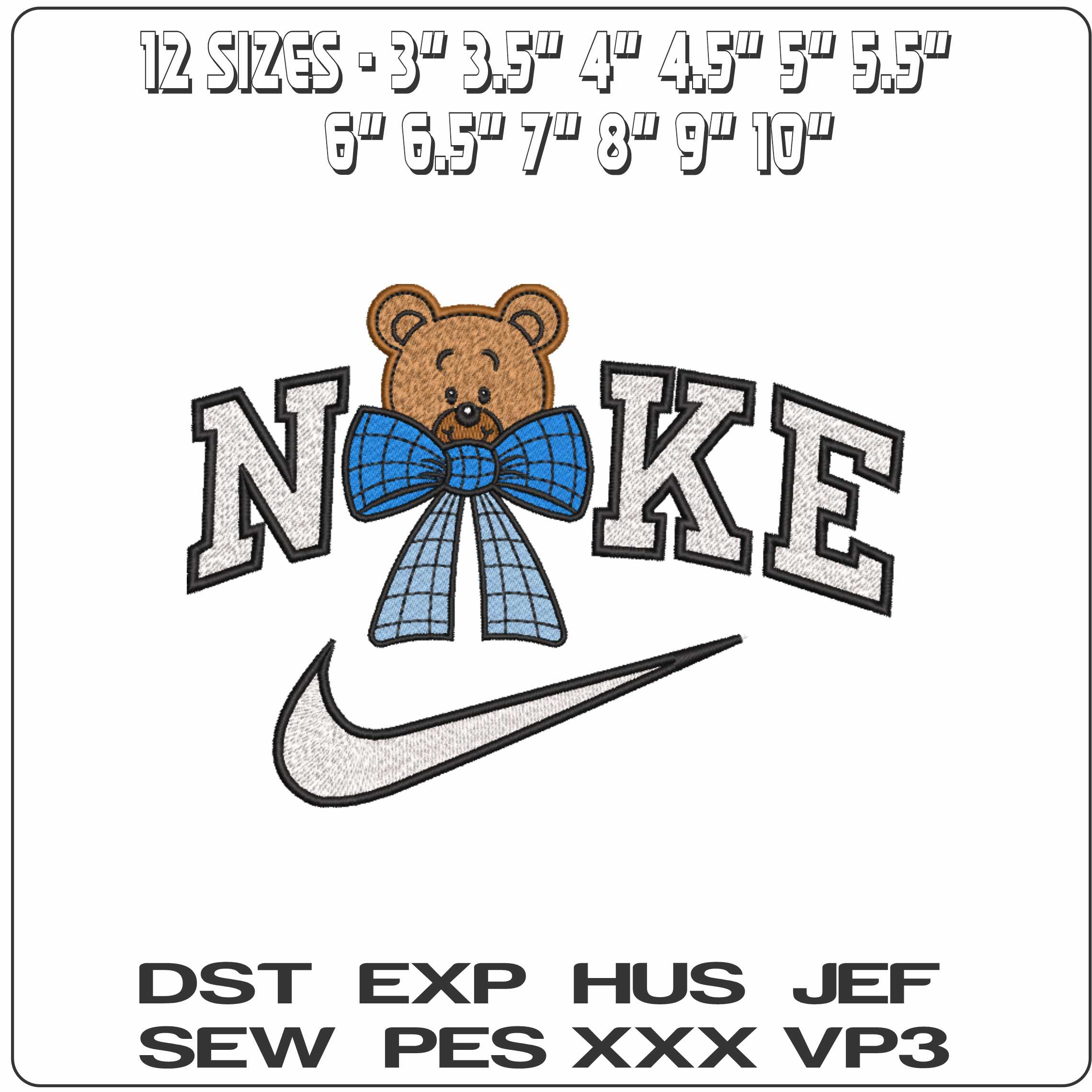 Nike Teddy Head with a Big Bow Tie Colored - Elegant embroidery design file-instant download — view 2
