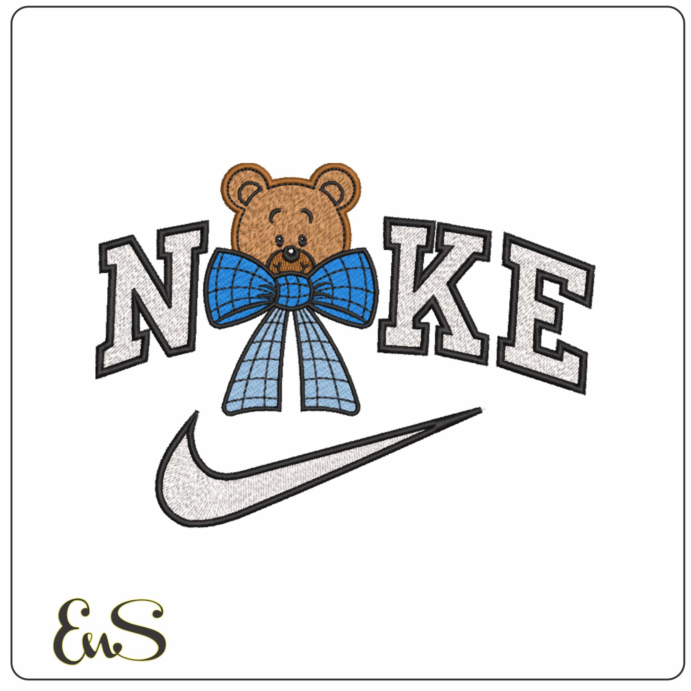 Nike Teddy Head with a Big Bow Tie Colored - Elegant embroidery design file-instant download