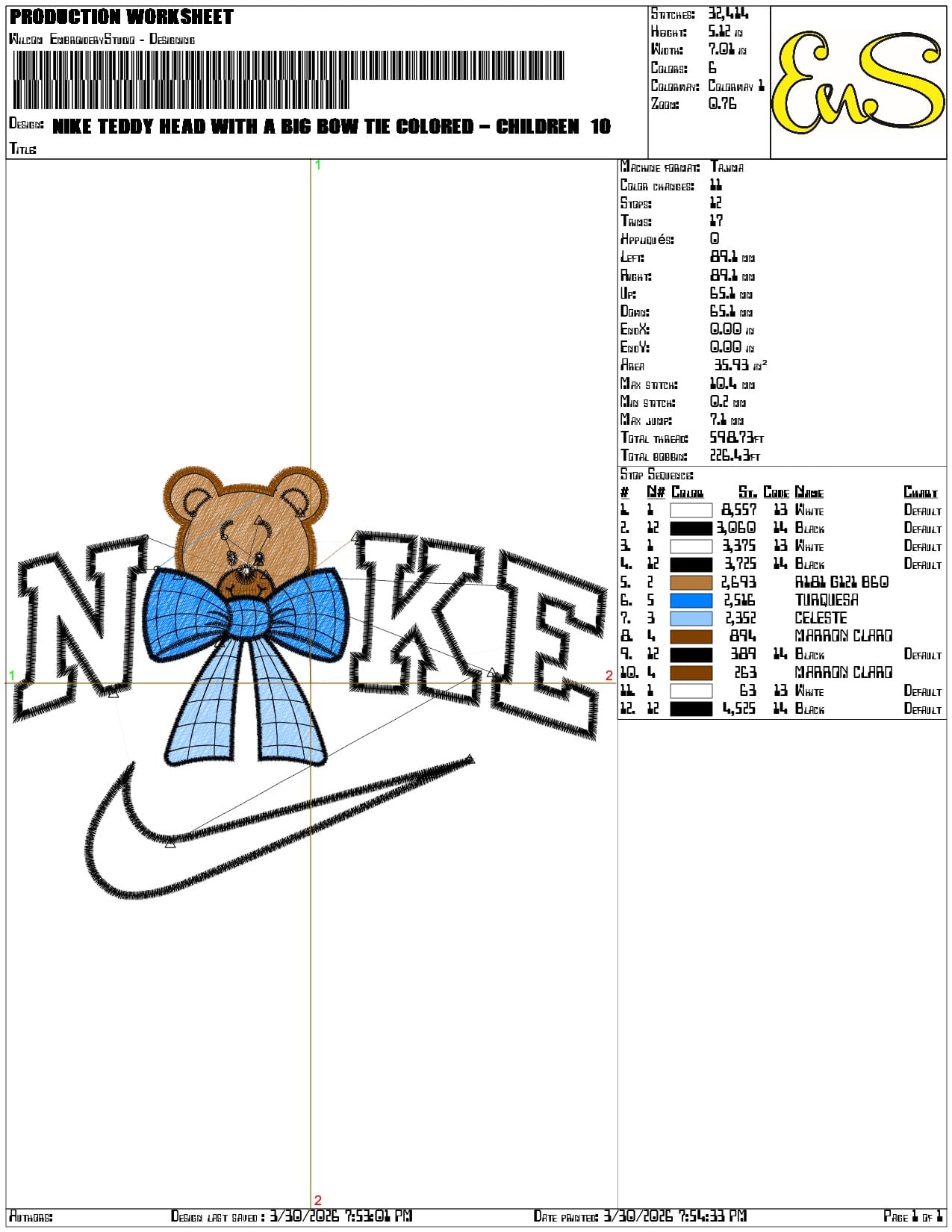 Nike Teddy Head with a Big Bow Tie Colored - Elegant embroidery design file-instant download — view 3