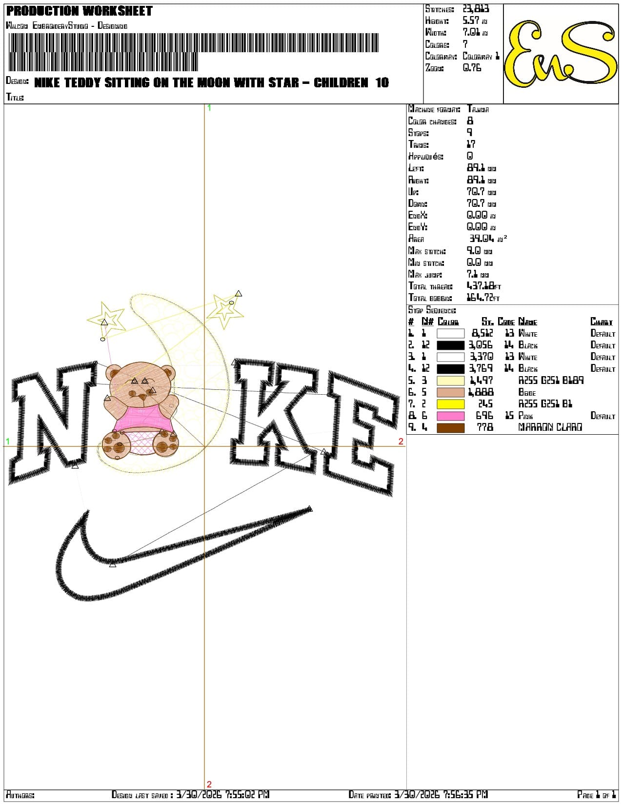 Nike Teddy sitting on the Moon with Star - Elegant embroidery design file-instant download — view 3