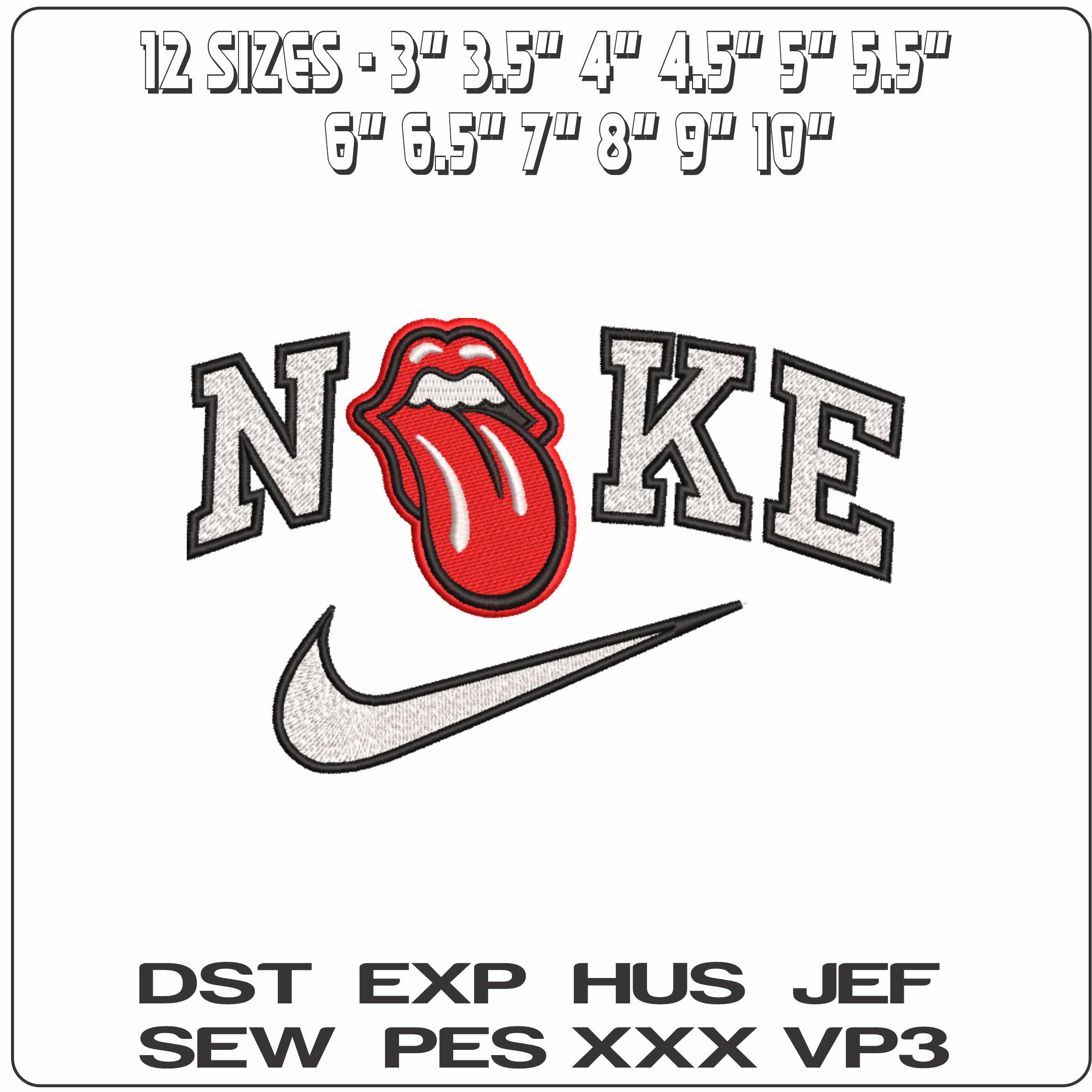 Nike Tongue and Lips - Elegant embroidery design file-instant download — view 2