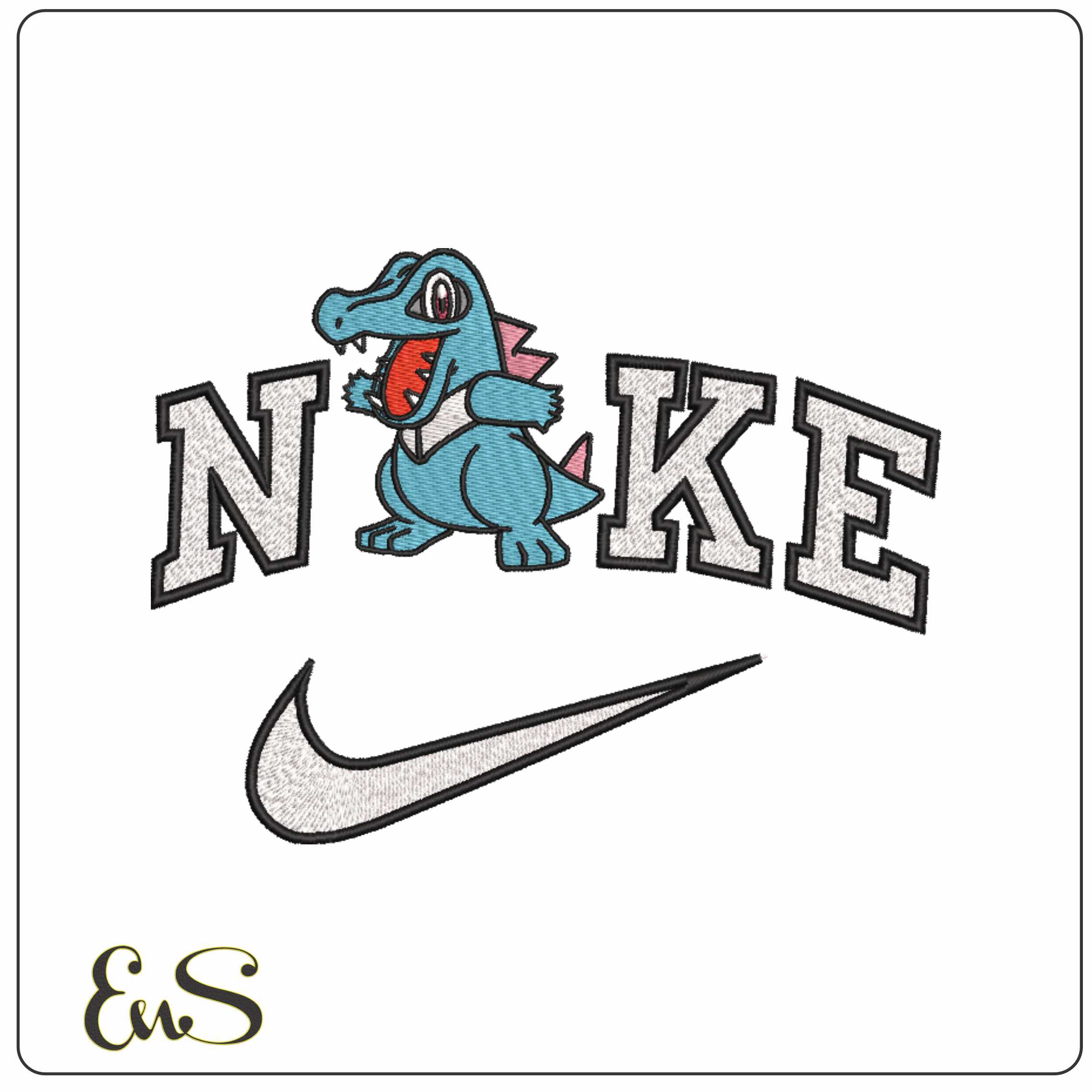 Nike Totodile Pokemon - Elegant embroidery design file-instant download