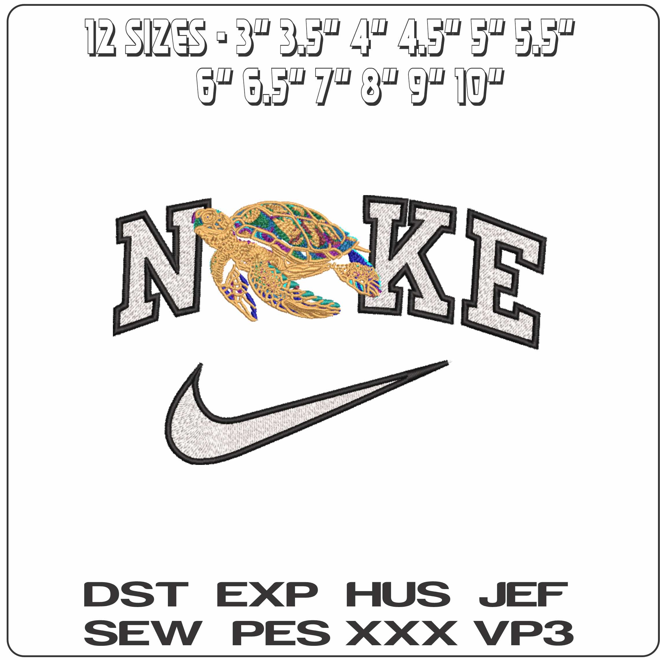 Nike Turtle outline - Elegant embroidery design file-instant download — view 2