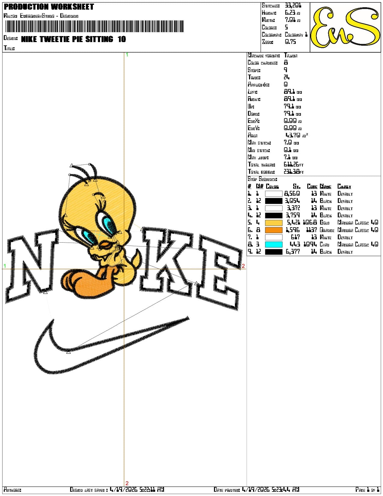 Nike Tweetie Pie Sitting - Elegant embroidery design file-instant download — view 3