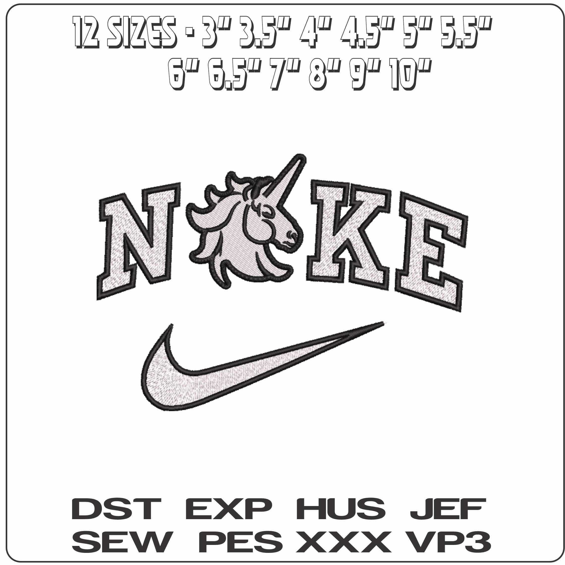Nike Unicorn Head Outline - Elegant embroidery design file-instant download — view 2