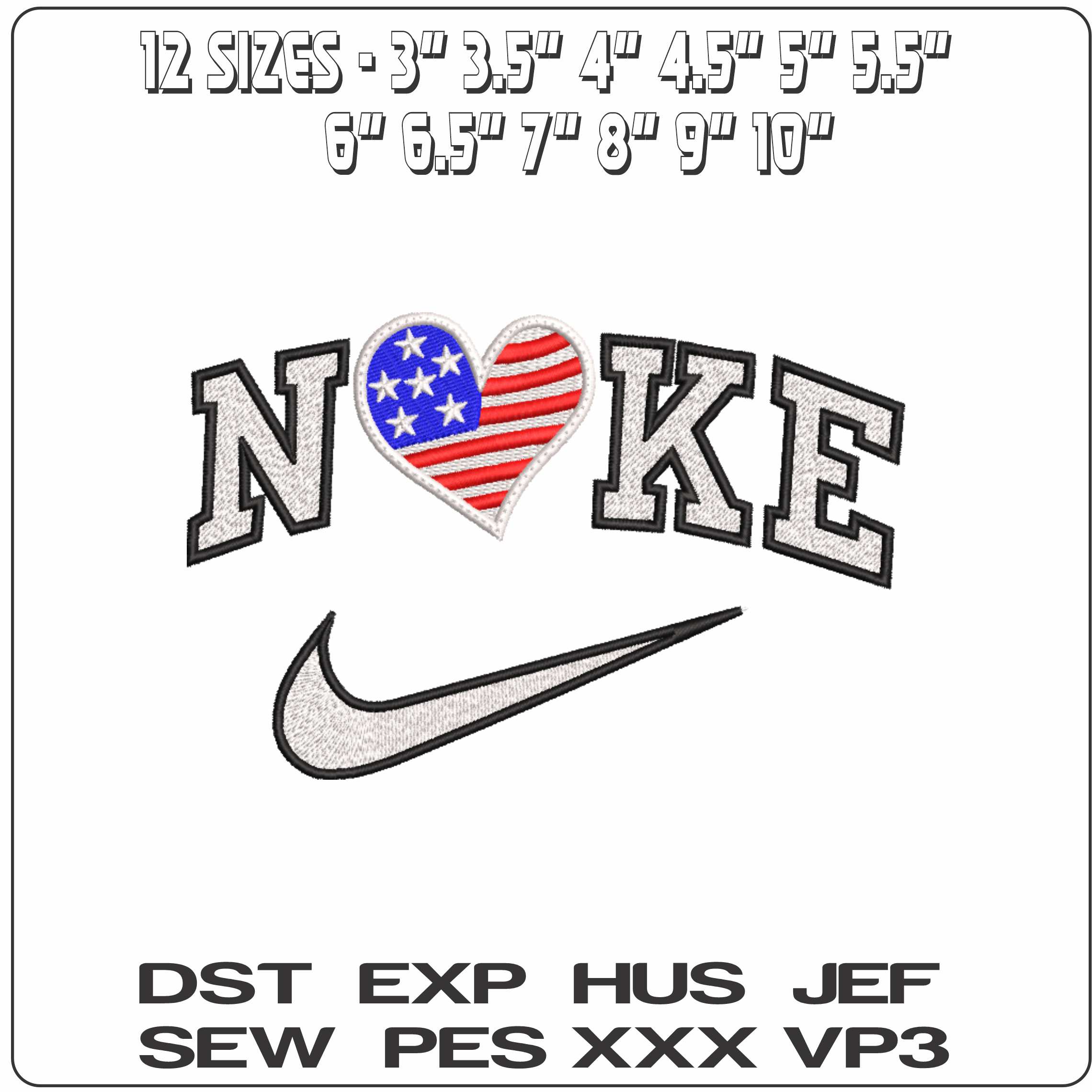 Nike USA Stars and Stripe Heart - Elegant embroidery design file-instant download — view 2