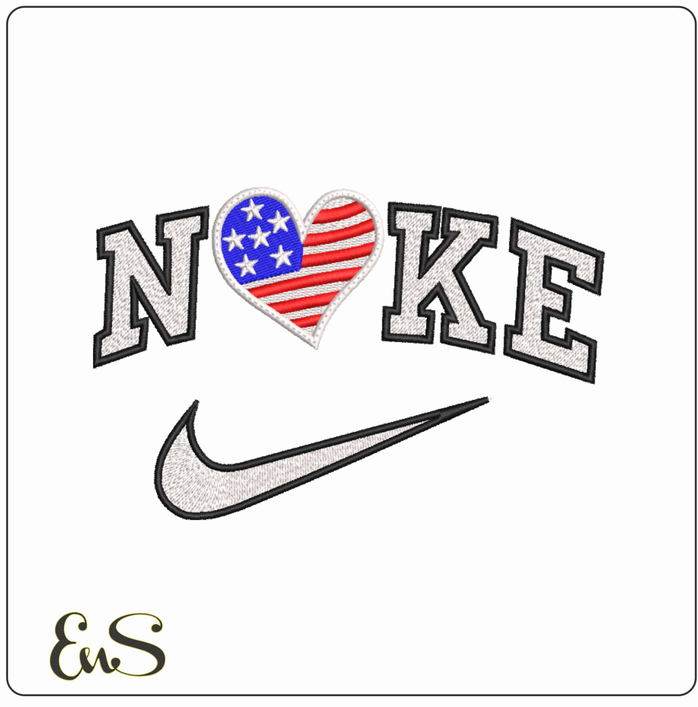 Nike USA Stars and Stripe Heart - Elegant embroidery design file-instant download