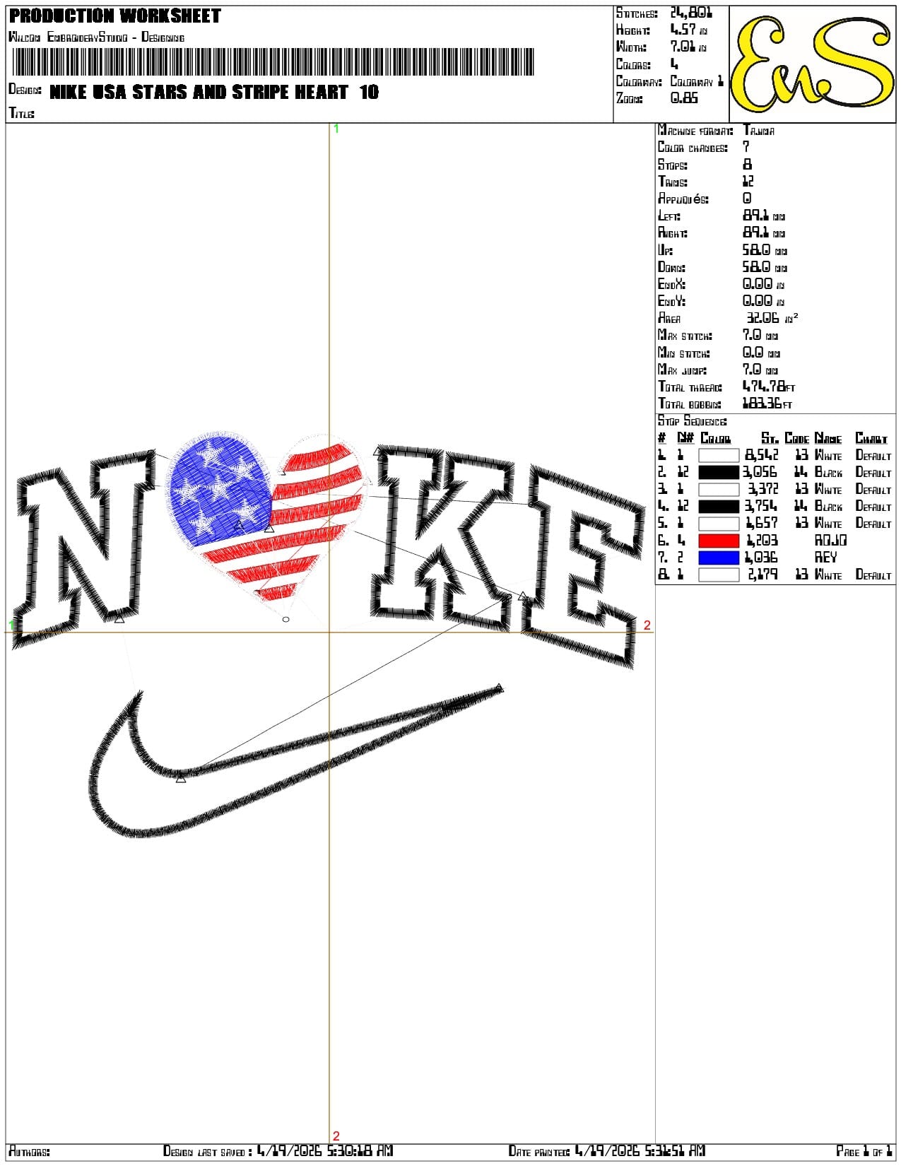 Nike USA Stars and Stripe Heart - Elegant embroidery design file-instant download — view 3