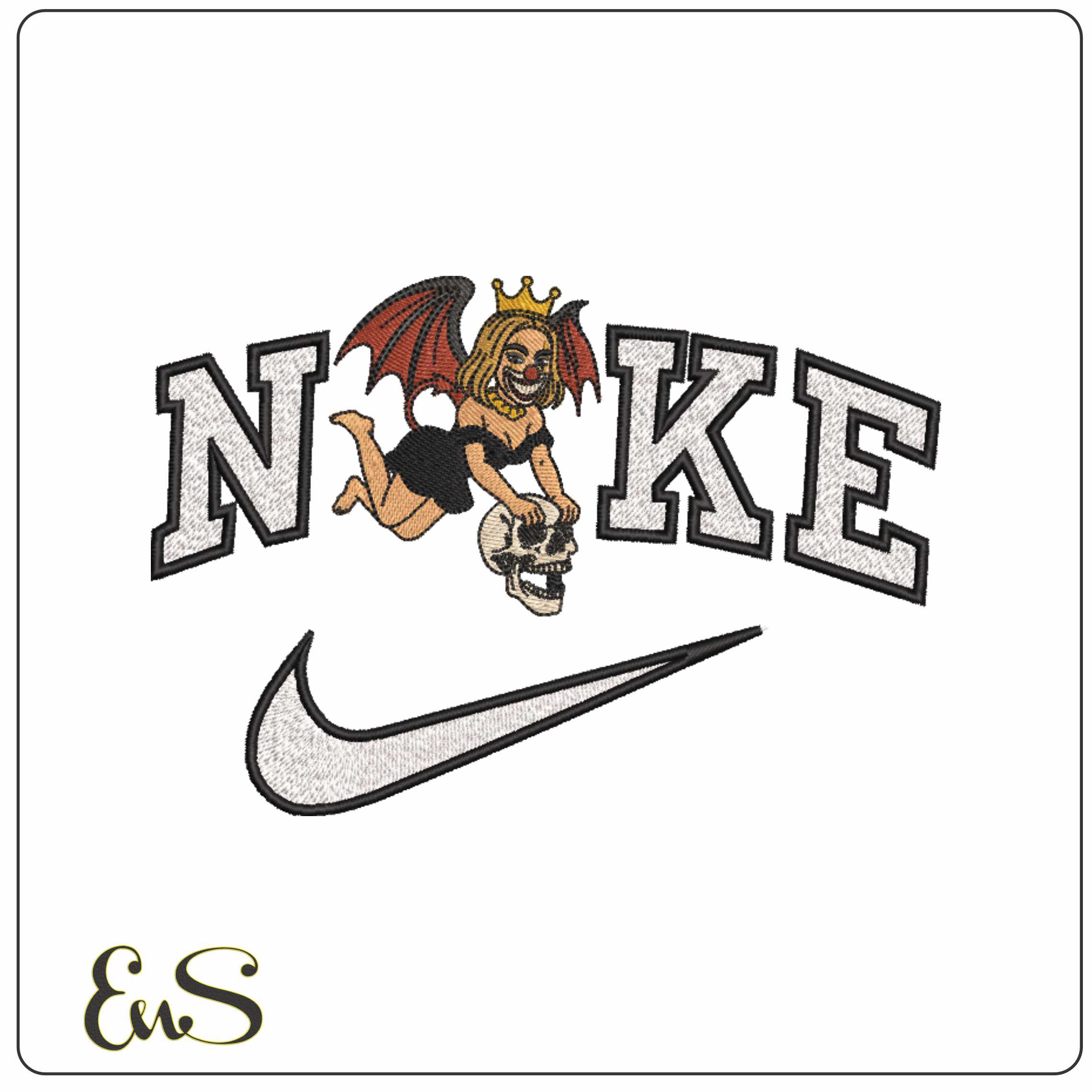 Nike Vampire Clown Girl with Skull - Elegant embroidery design file-instant download