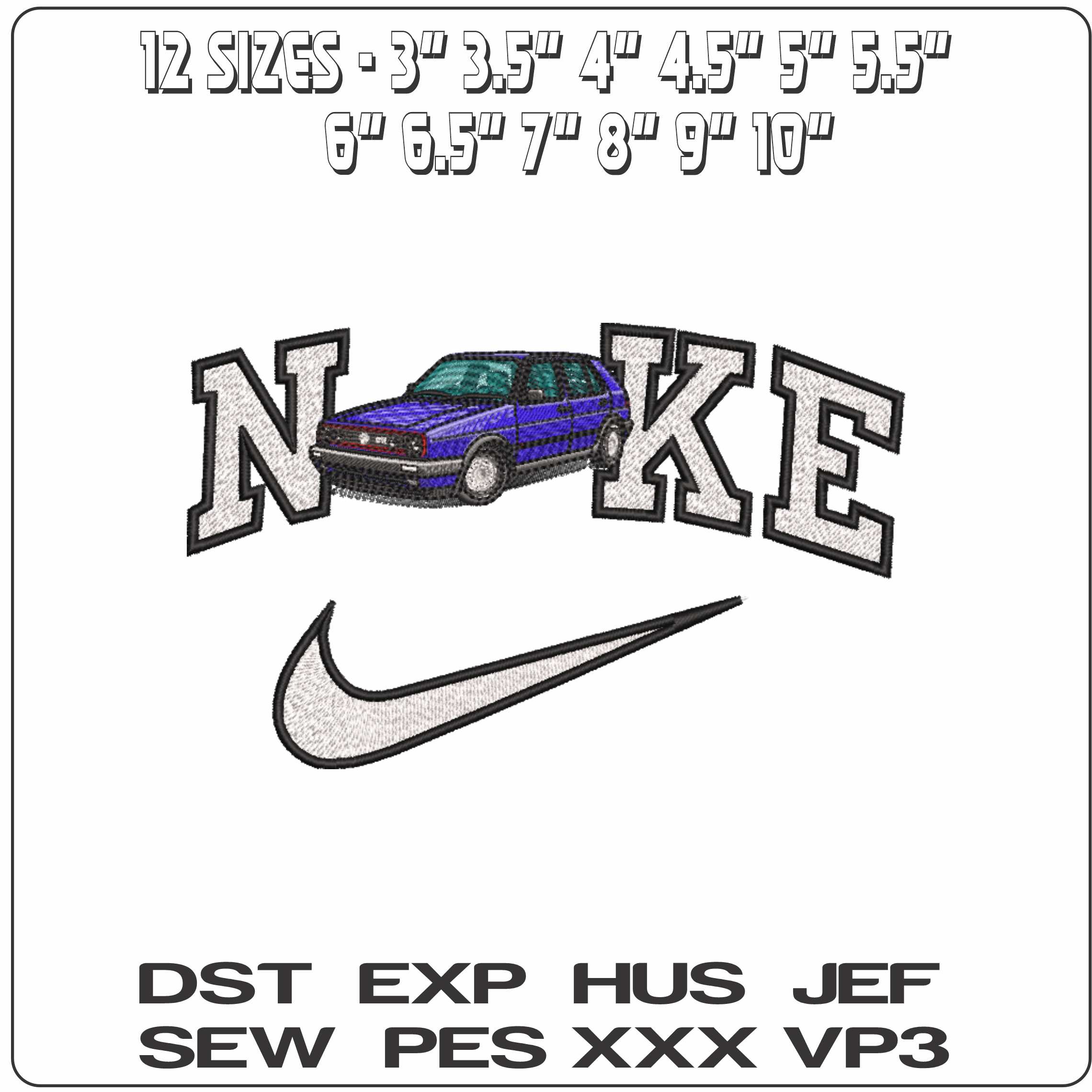 Nike Volkswagon Golf 5 door GTI MK2 - Elegant embroidery design file-instant download — view 2