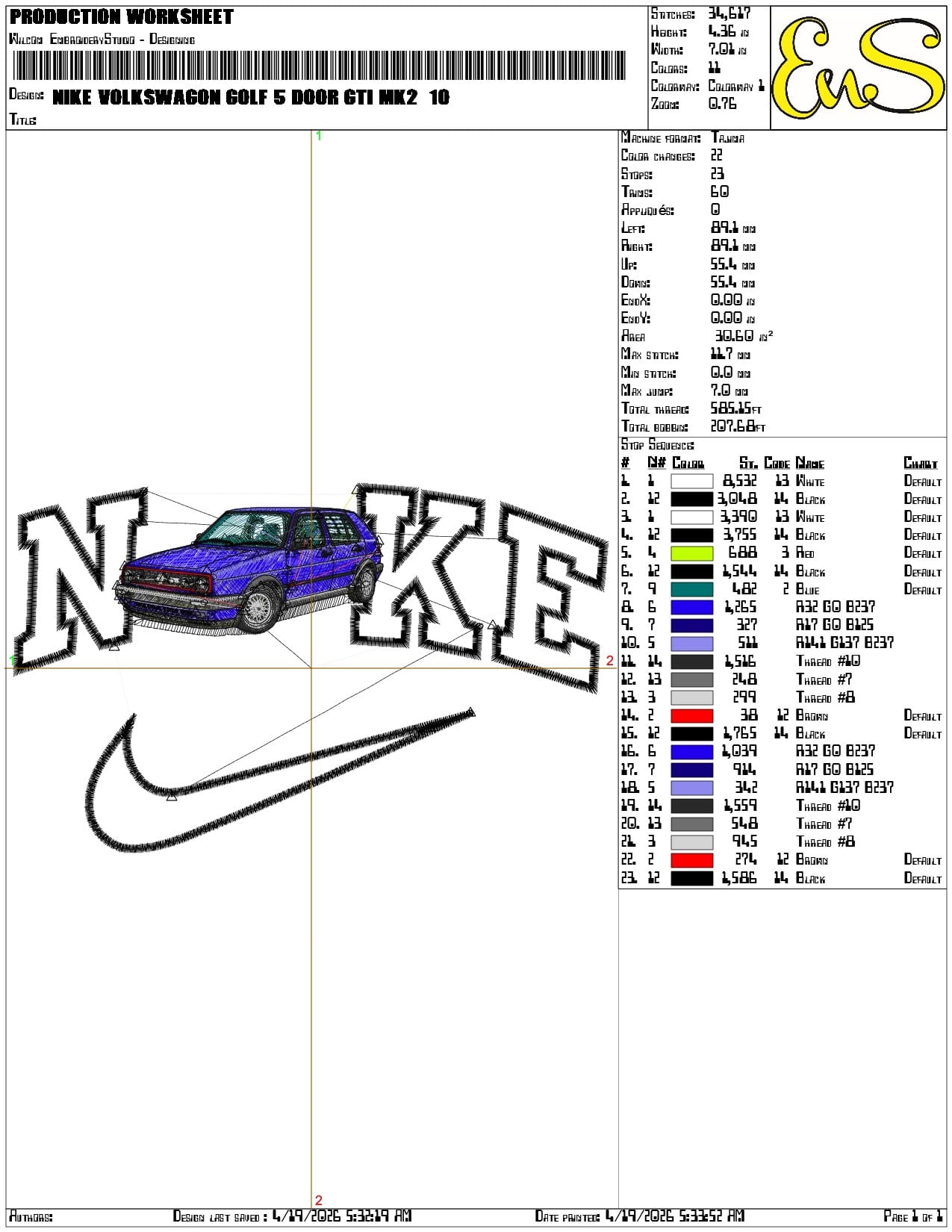 Nike Volkswagon Golf 5 door GTI MK2 - Elegant embroidery design file-instant download — view 3