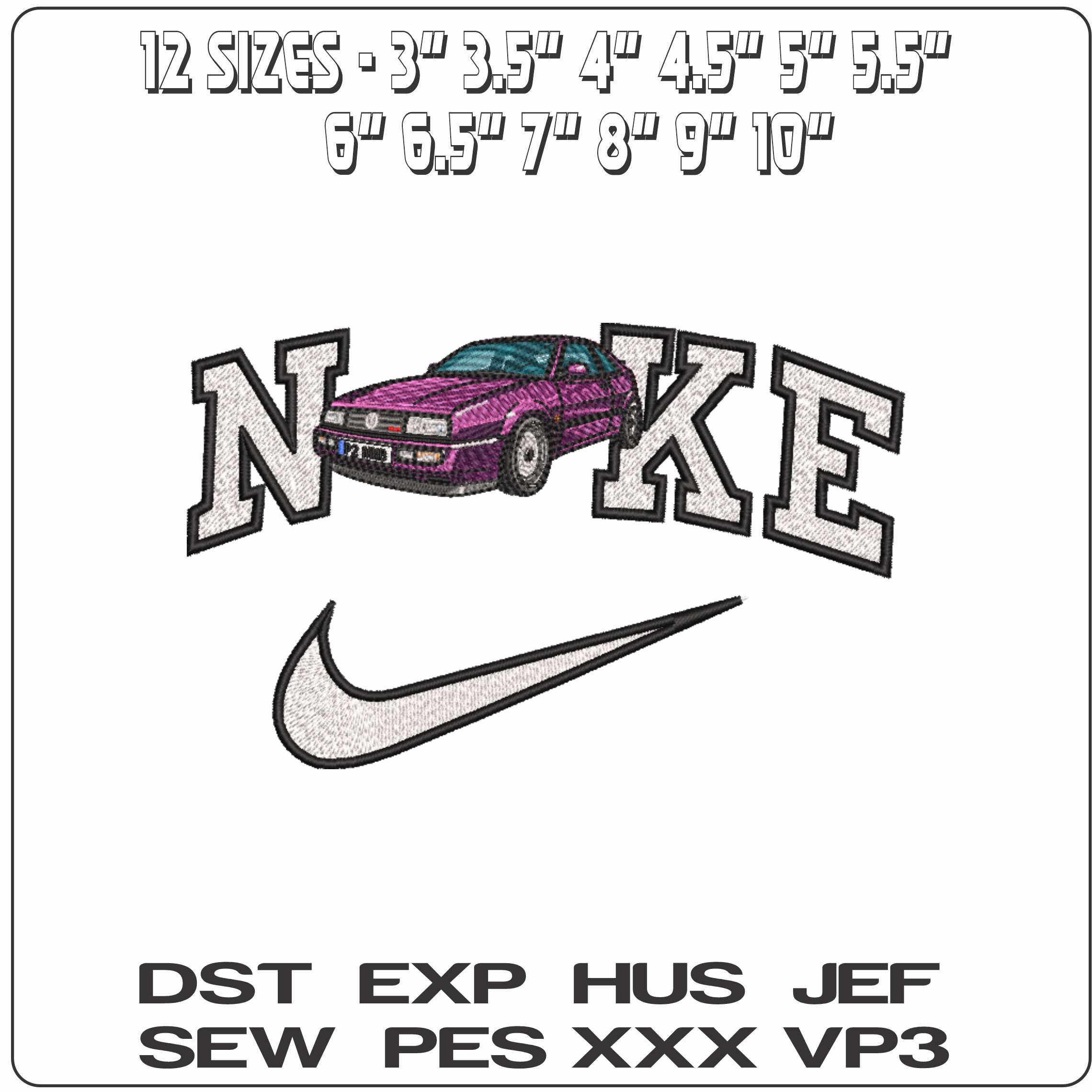 Nike Volkwagen Corrado - Elegant embroidery design file-instant download — view 2
