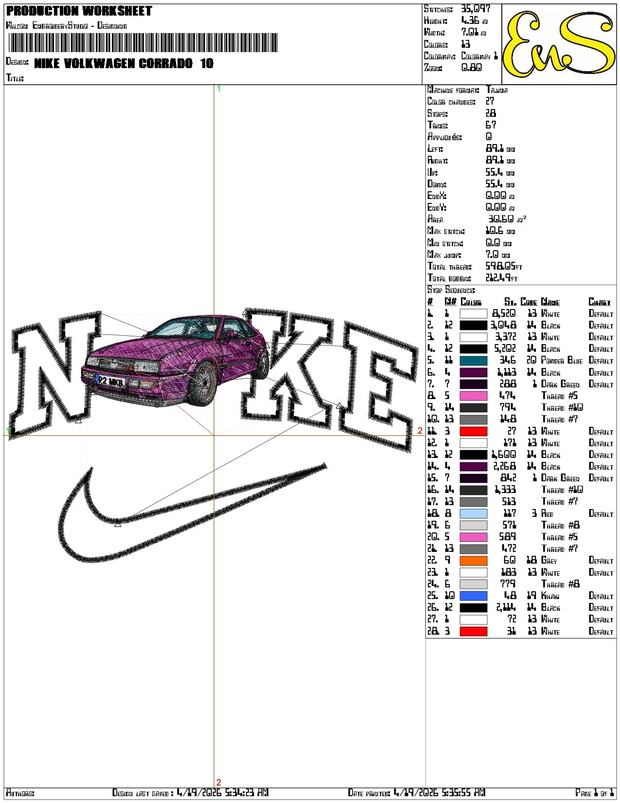 Nike Volkwagen Corrado - Elegant embroidery design file-instant download — view 3