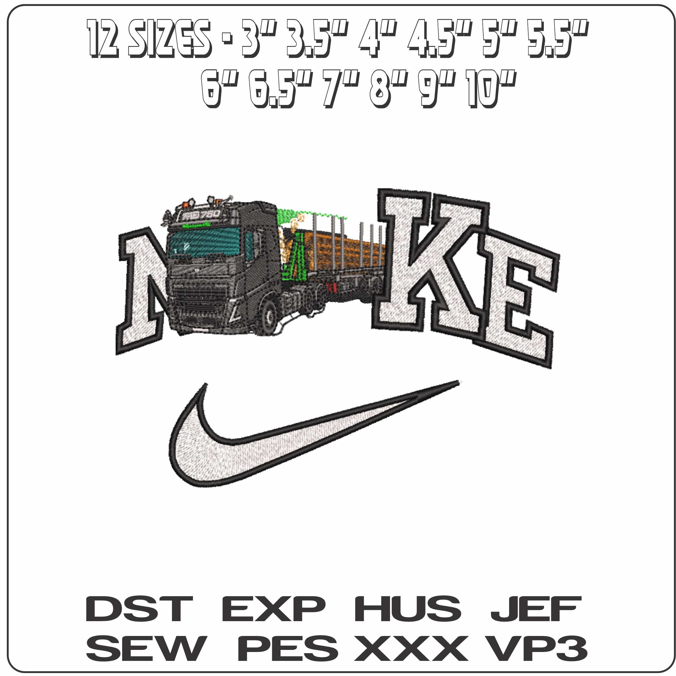 Nike Volvo 750 Log Hauler - Elegant embroidery design file-instant download — view 2