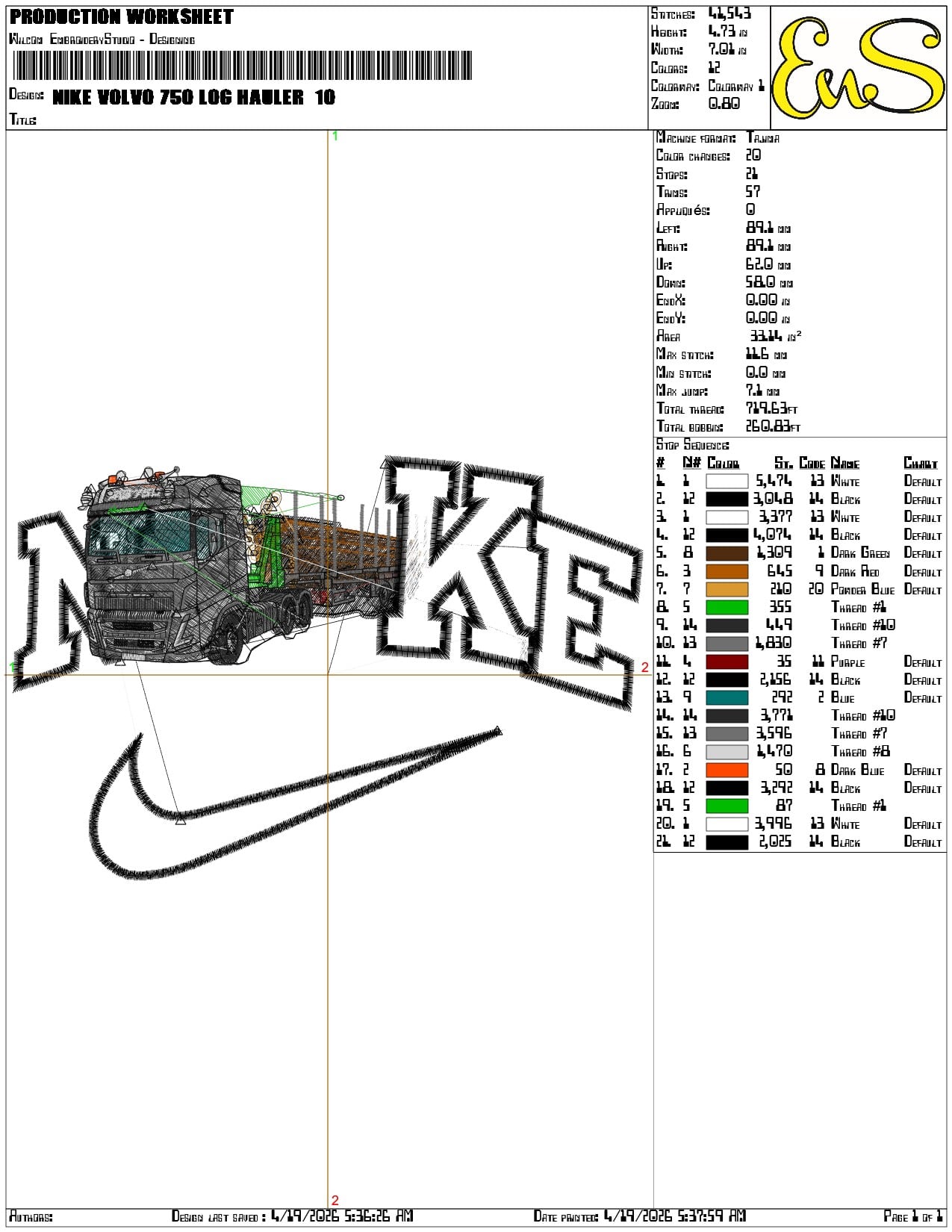 Nike Volvo 750 Log Hauler - Elegant embroidery design file-instant download — view 3